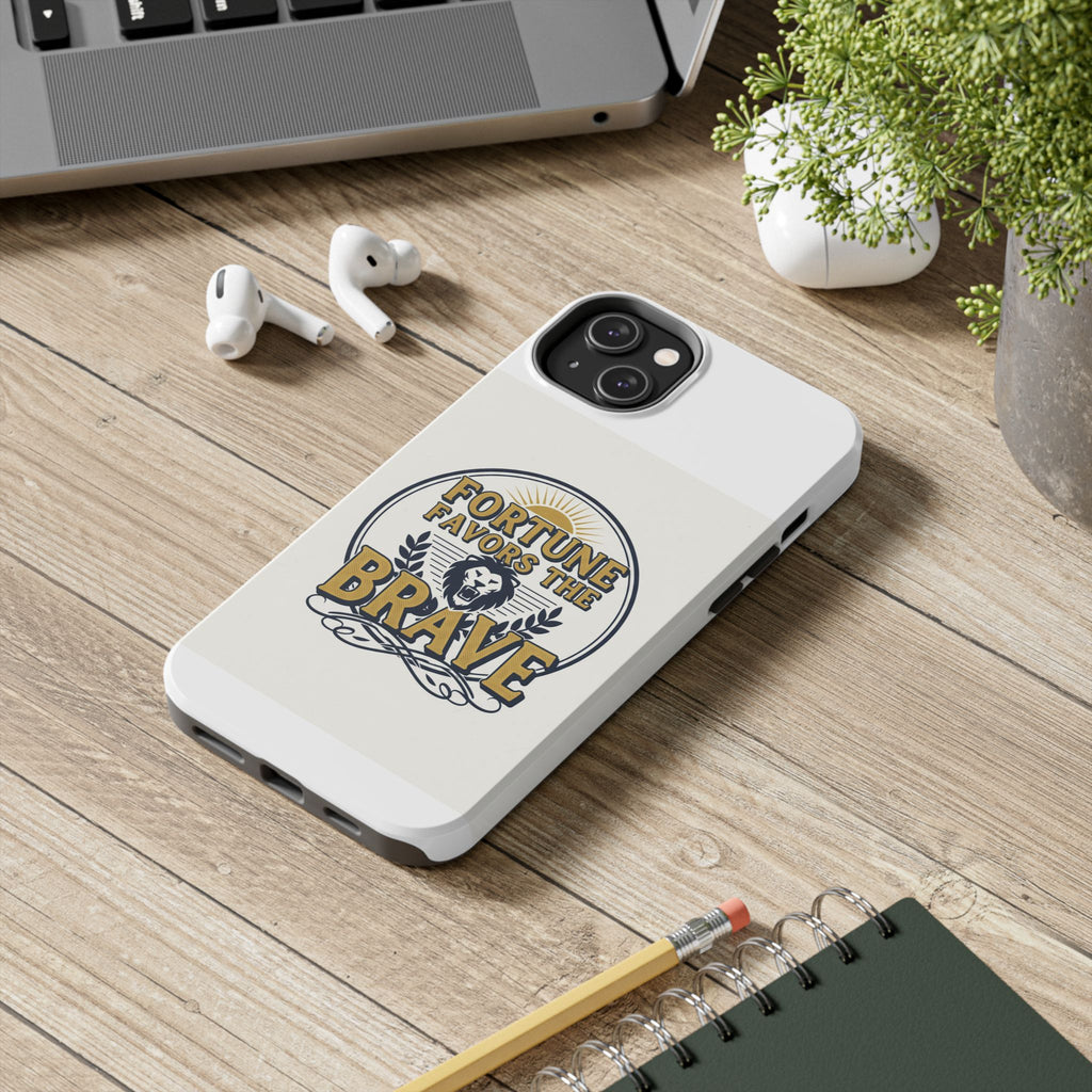 Fortune Favors the Brave Phone Case — Protective Tough Case with Lion Emblem