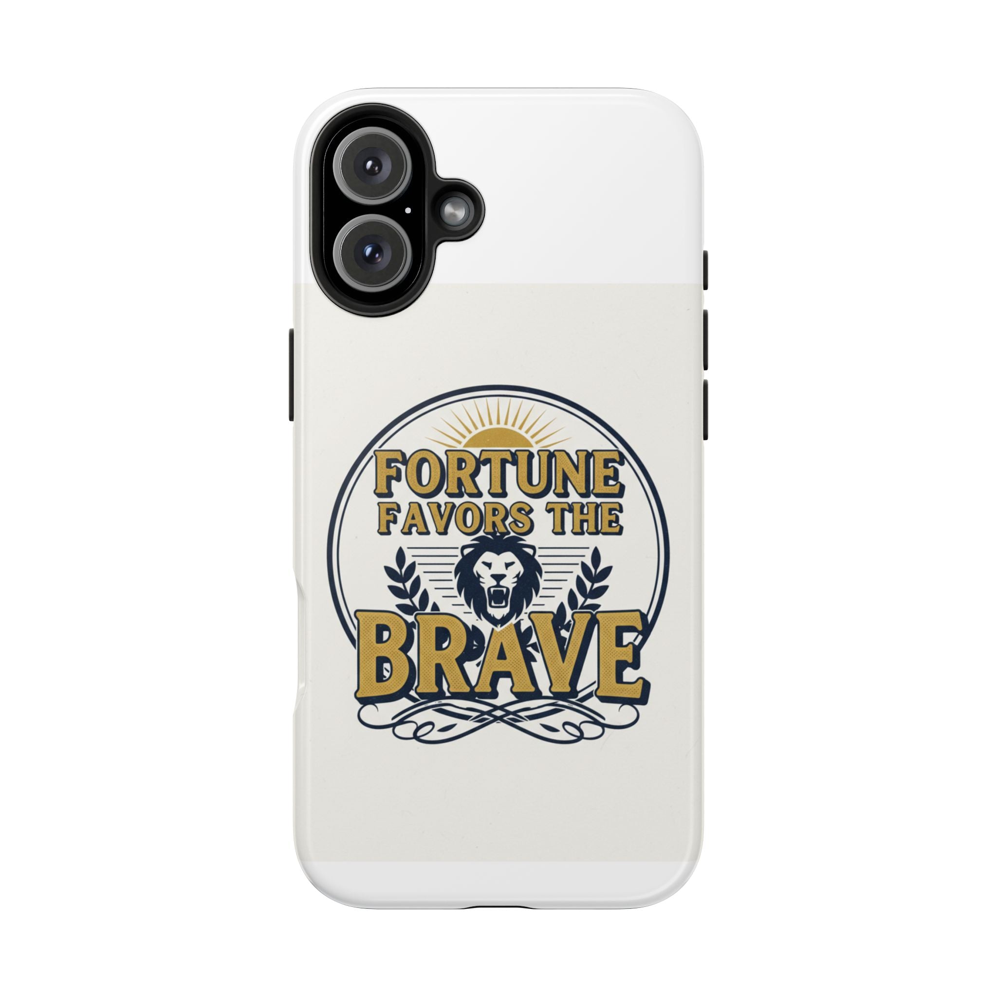 Fortune Favors the Brave Phone Case — Protective Tough Case with Lion Emblem