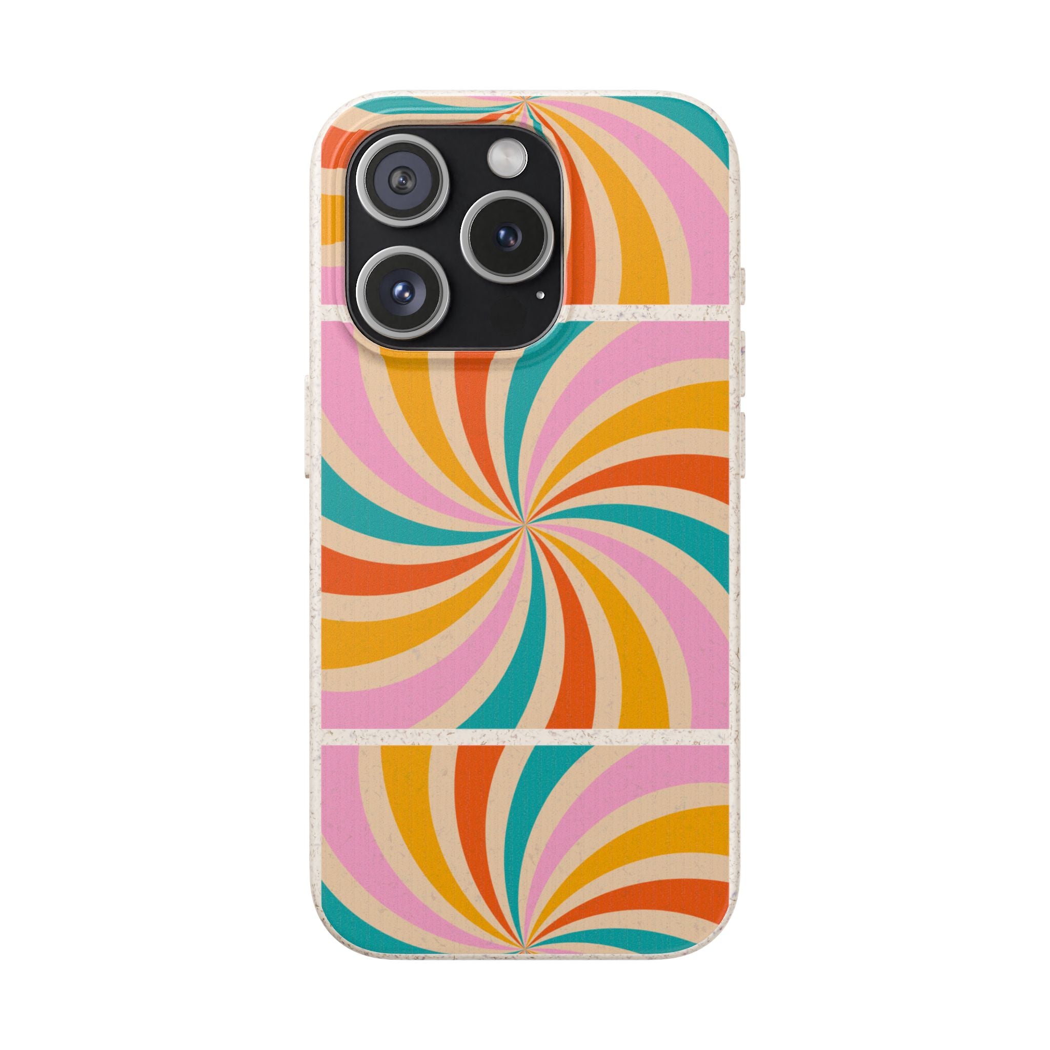 Retro Swirl Biodegradable Phone Case — Colorful 70s Spiral Eco-Friendly iPhone Cover