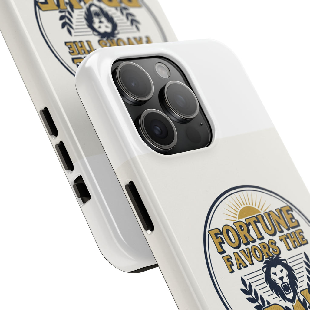 Fortune Favors the Brave Phone Case — Protective Tough Case with Lion Emblem