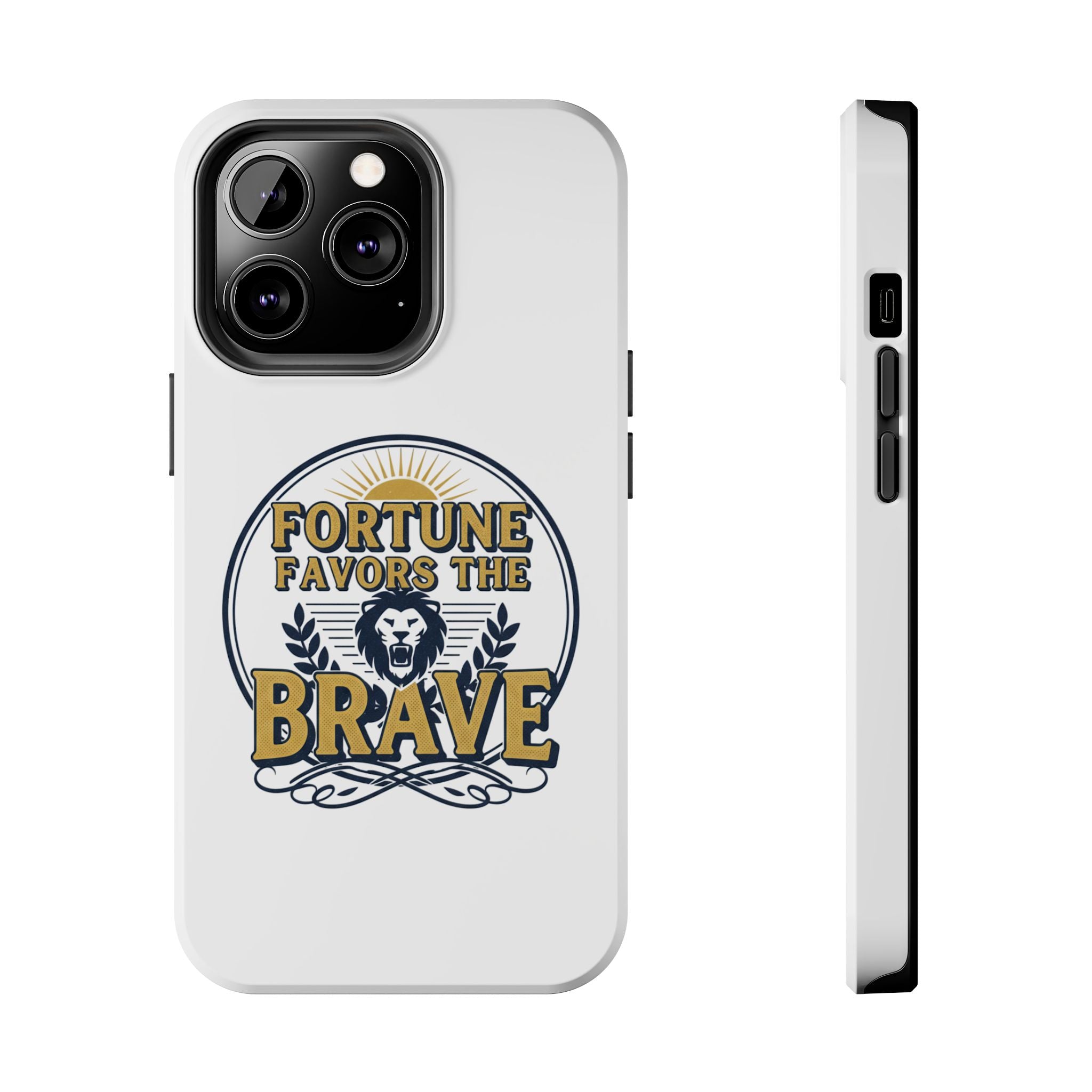 Fortune Favors the Brave Phone Case (Protective Tough Case with Lion Emblem)
