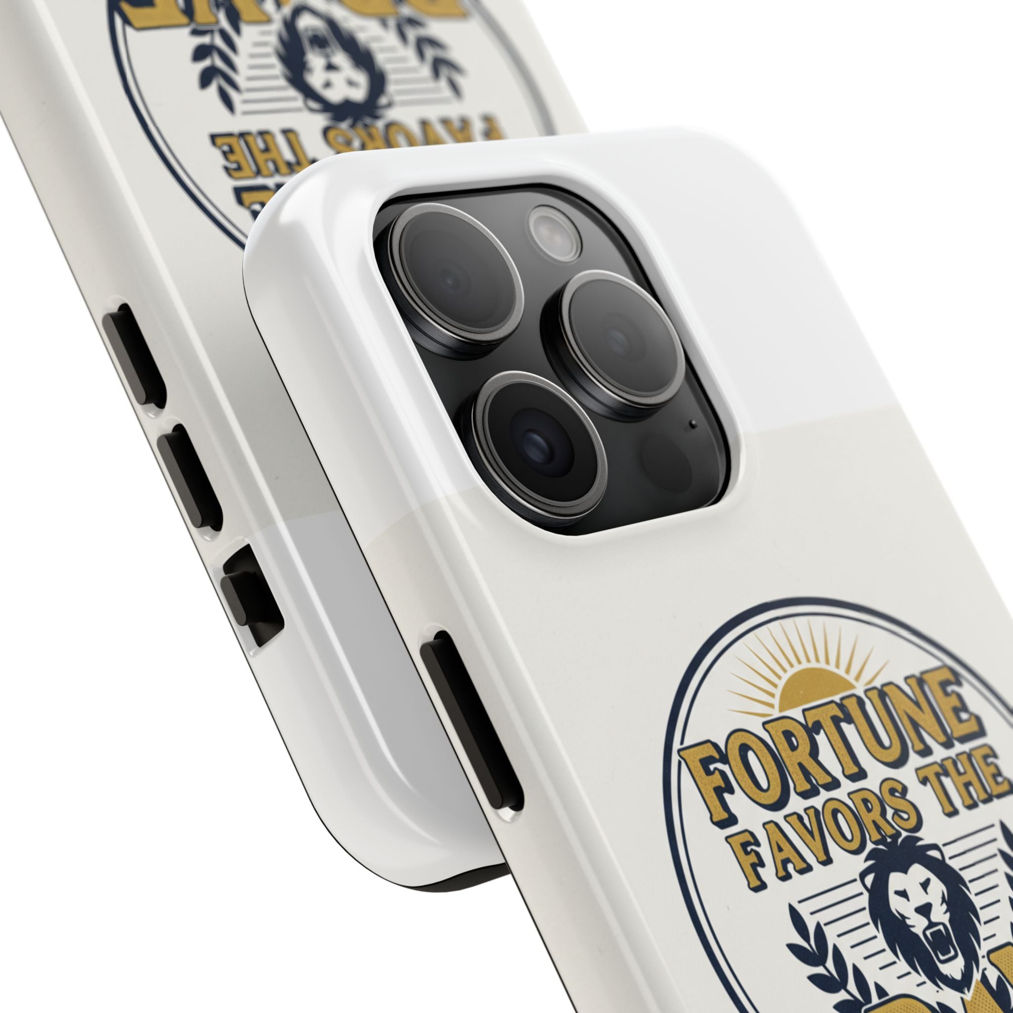 Fortune Favors the Brave Phone Case — Protective Tough Case with Lion Emblem