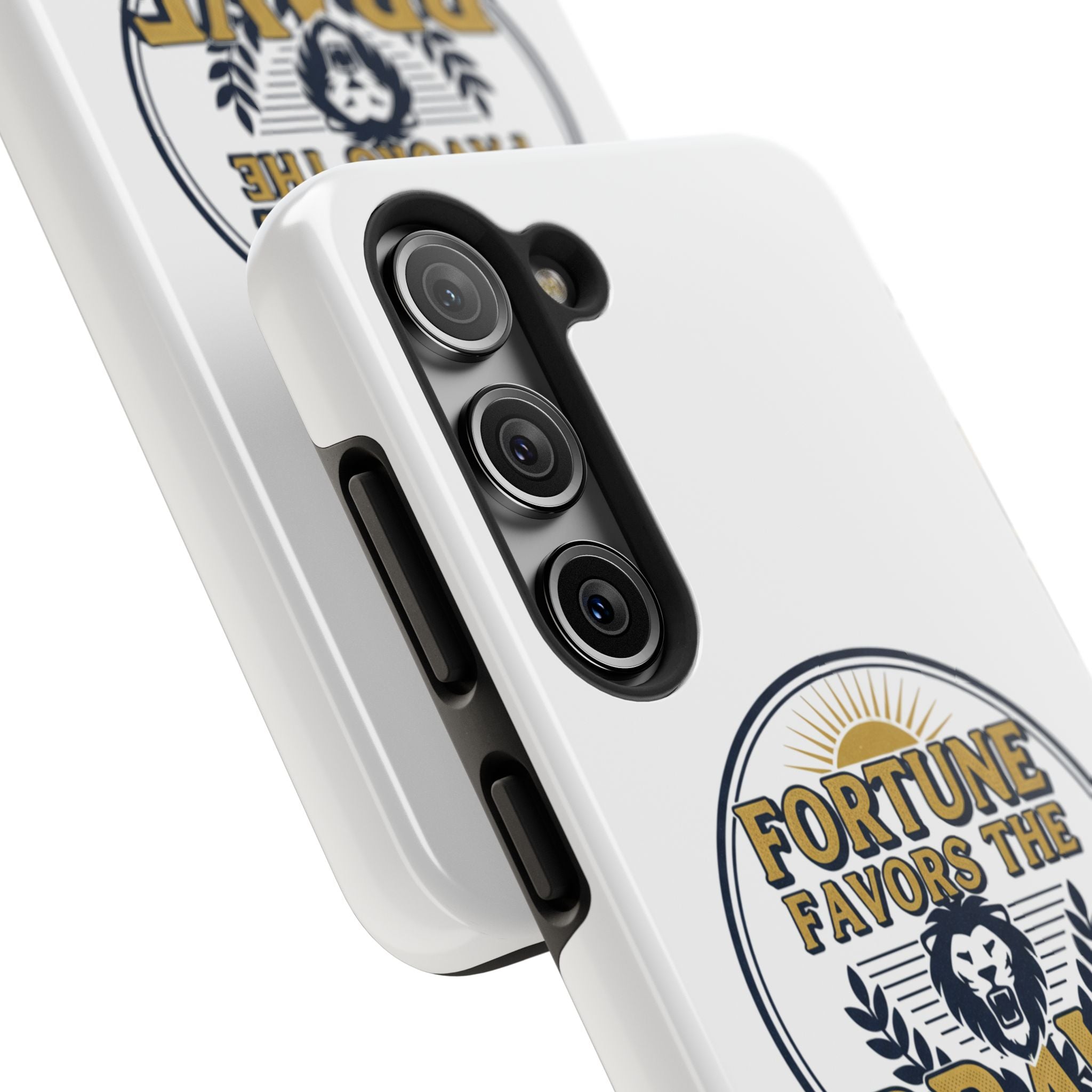 Fortune Favors the Brave Phone Case (Protective Tough Case with Lion Emblem)