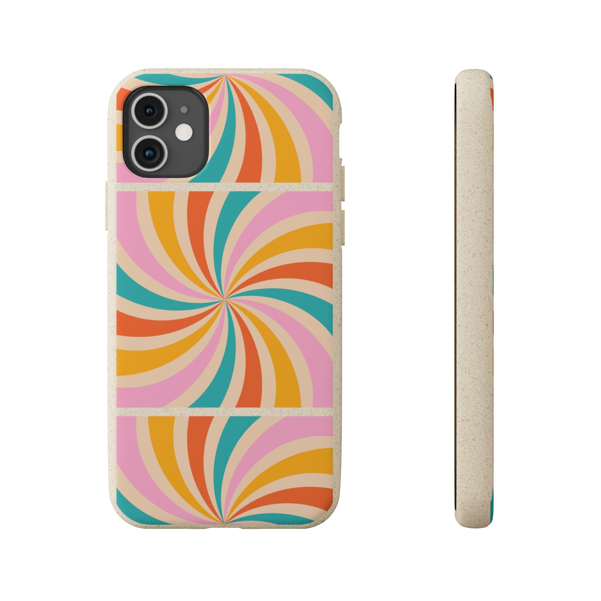 Retro Swirl Biodegradable Phone Case — Colorful 70s Spiral Eco-Friendly iPhone Cover