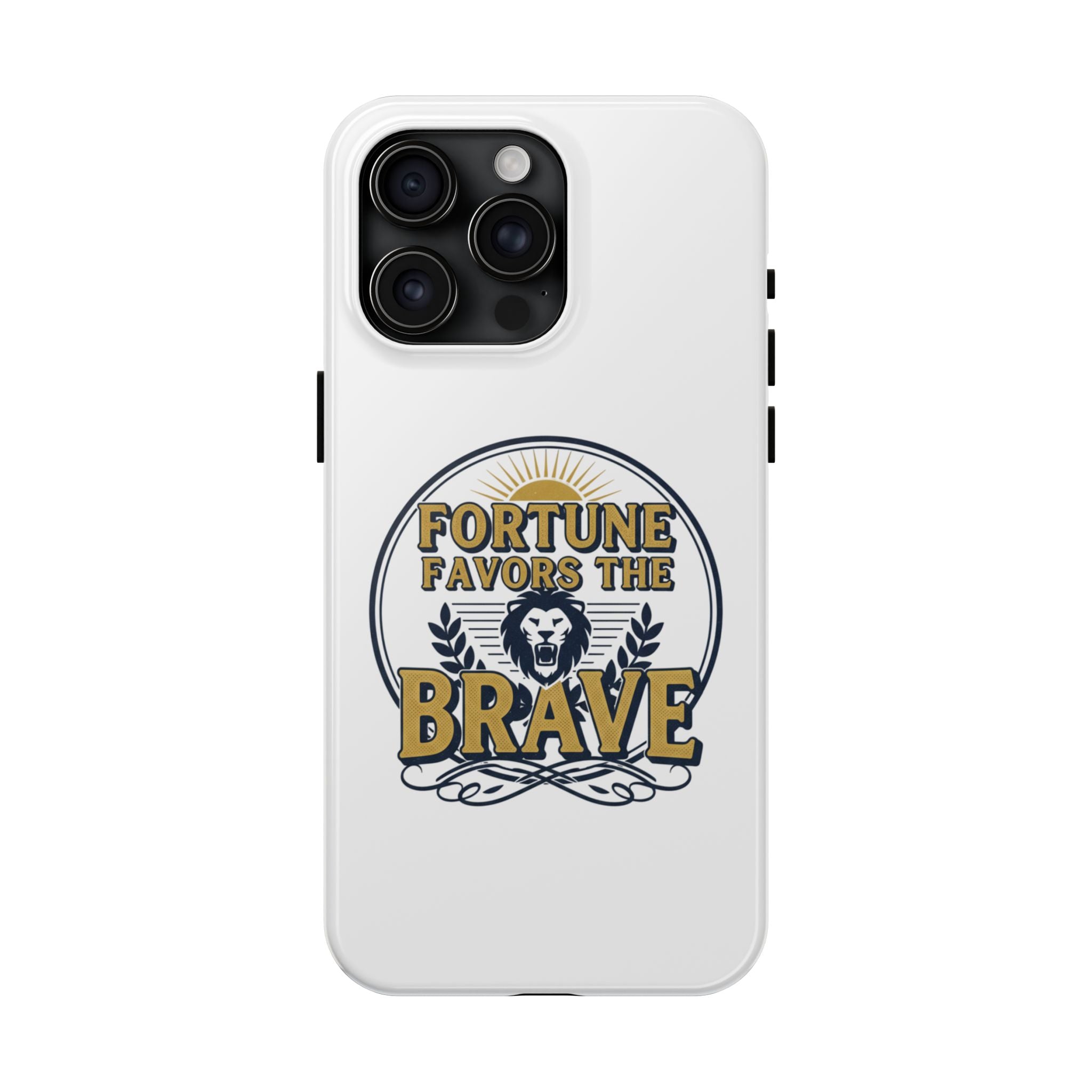 Fortune Favors the Brave Phone Case (Protective Tough Case with Lion Emblem)