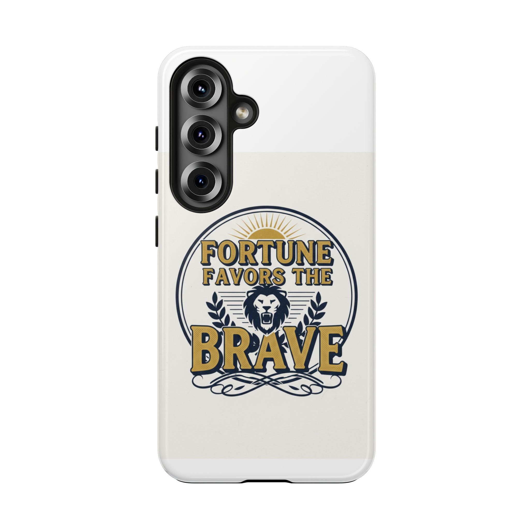 Fortune Favors the Brave Phone Case — Protective Tough Case with Lion Emblem