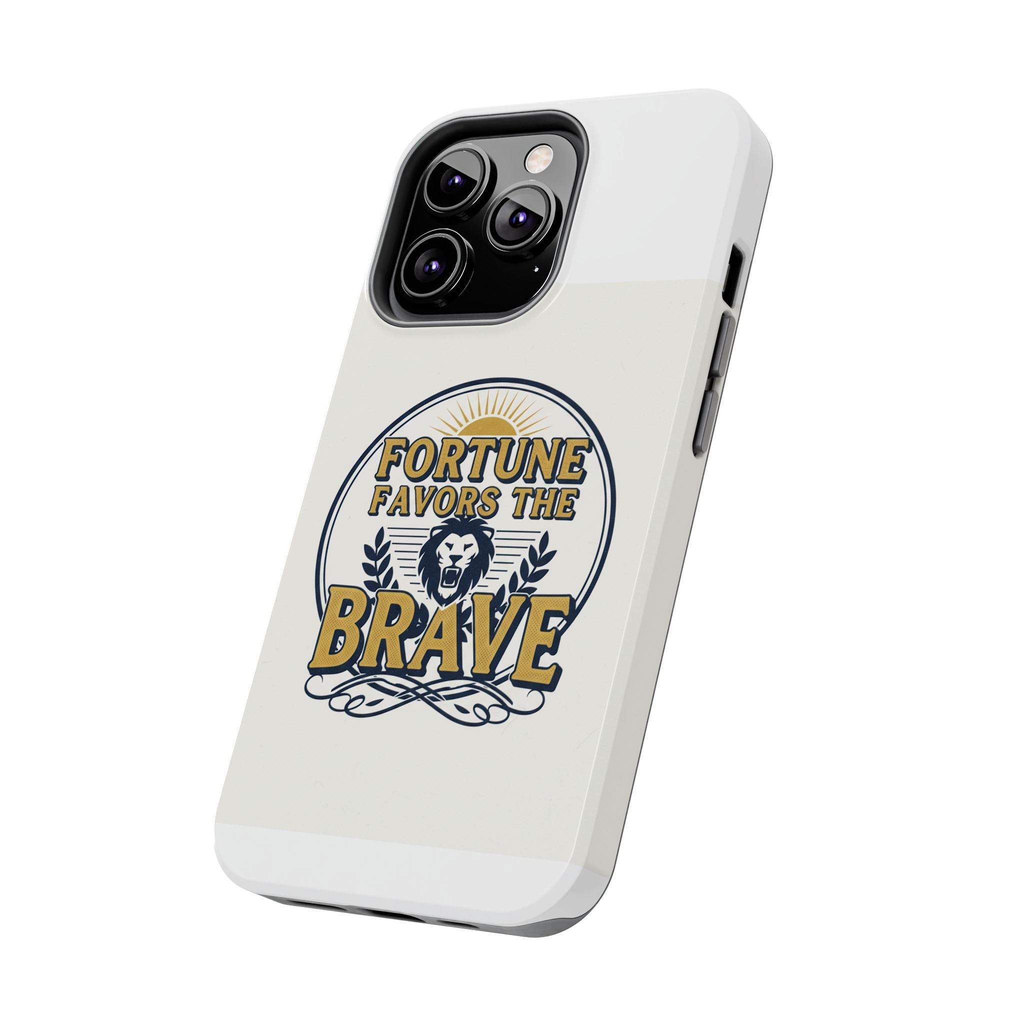Fortune Favors the Brave Phone Case — Protective Tough Case with Lion Emblem
