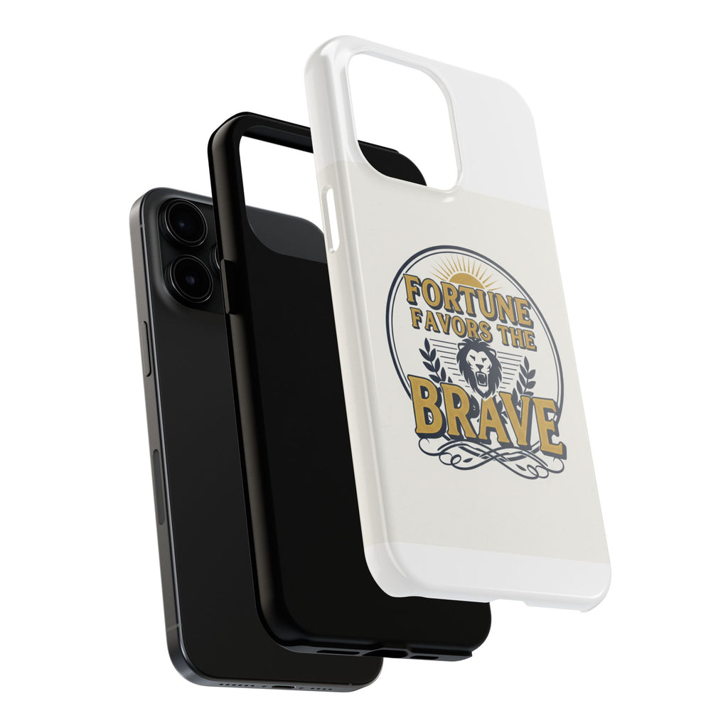 Fortune Favors the Brave Phone Case — Protective Tough Case with Lion Emblem