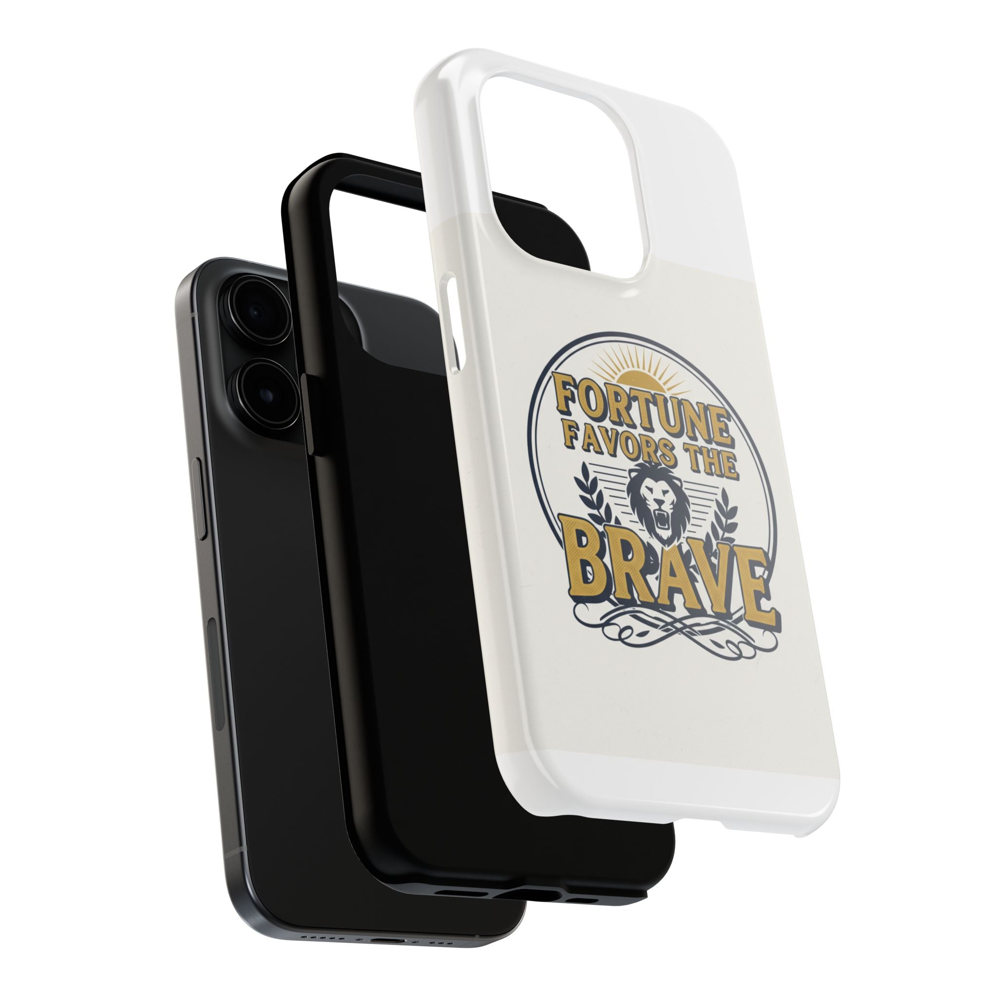 Fortune Favors the Brave Phone Case — Protective Tough Case with Lion Emblem