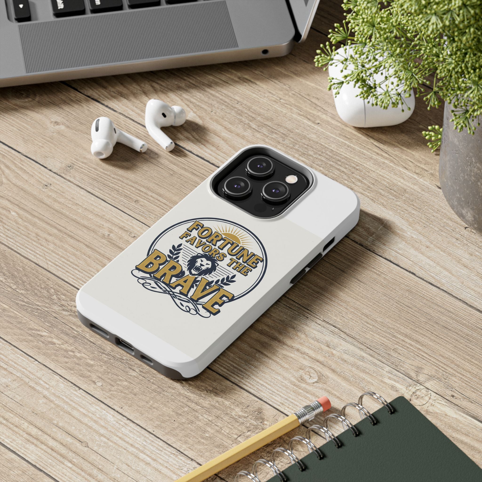 Fortune Favors the Brave Phone Case — Protective Tough Case with Lion Emblem