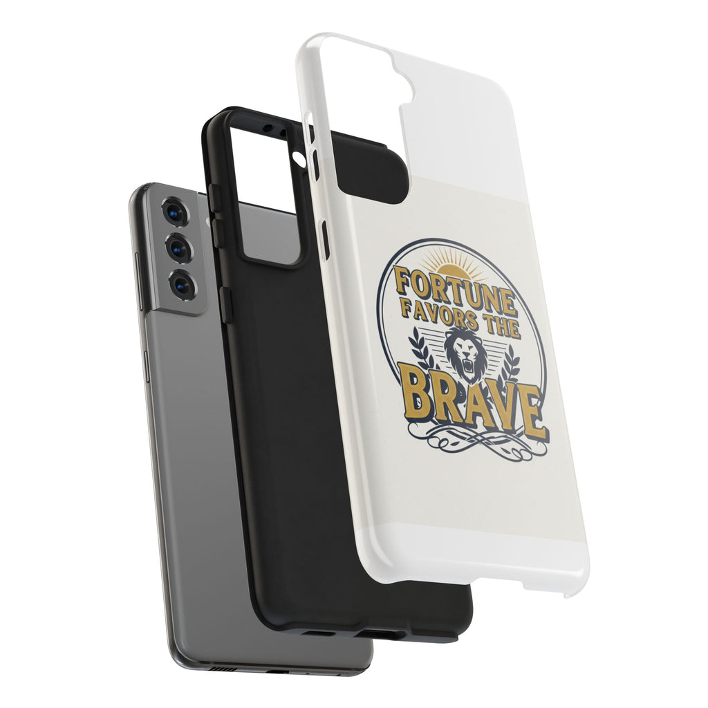 Fortune Favors the Brave Phone Case — Protective Tough Case with Lion Emblem