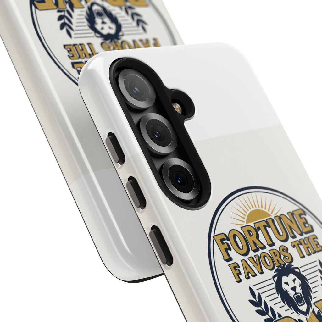 Fortune Favors the Brave Phone Case — Protective Tough Case with Lion Emblem