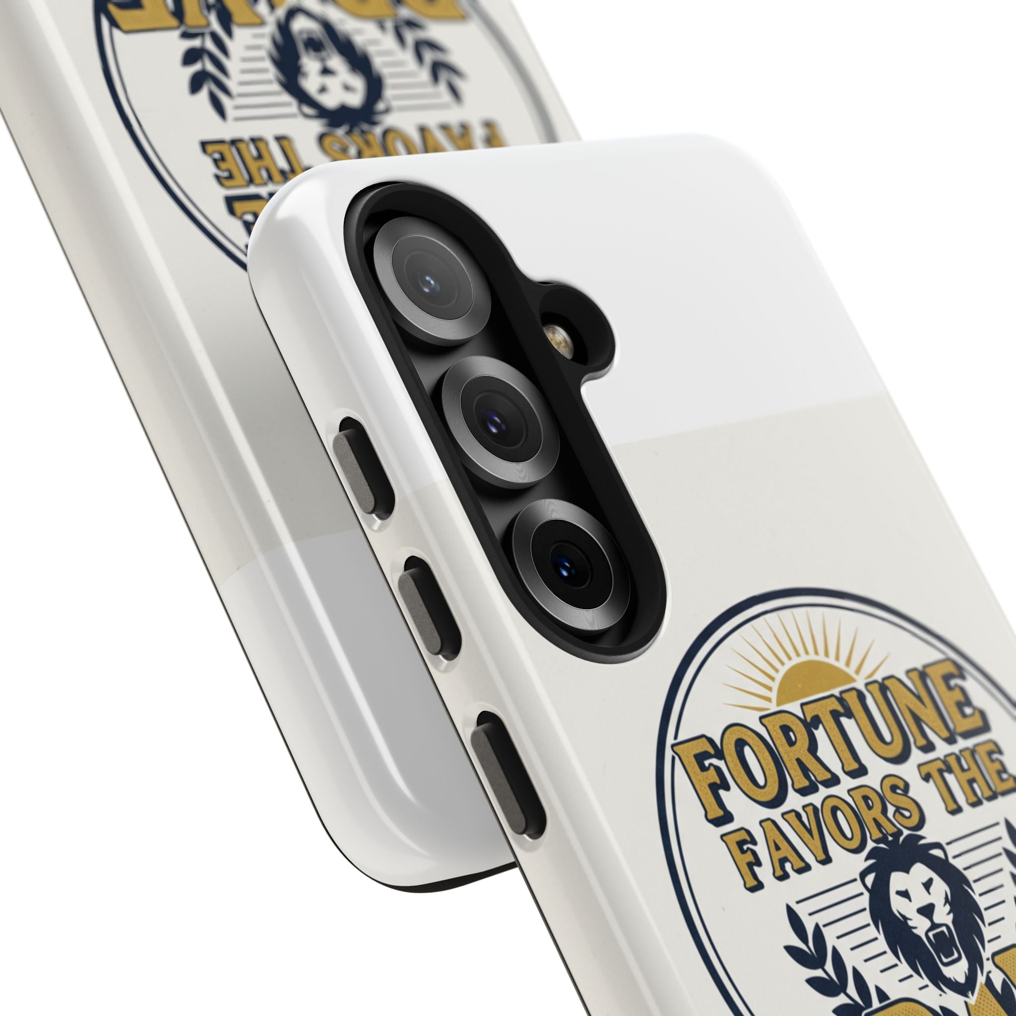 Fortune Favors the Brave Phone Case — Protective Tough Case with Lion Emblem