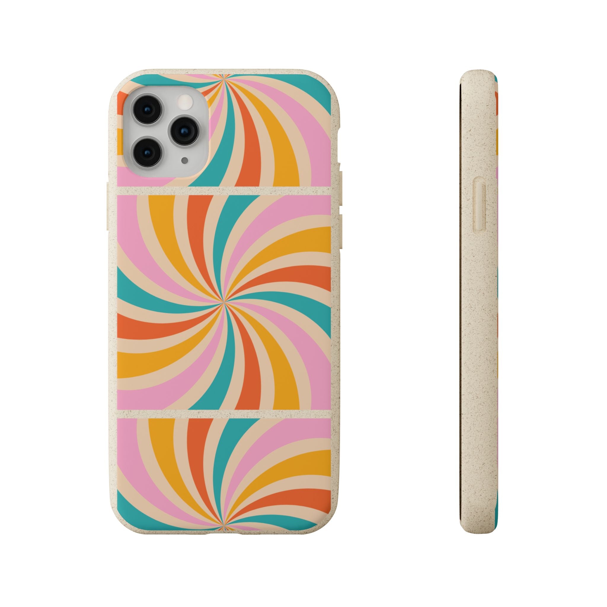 Retro Swirl Biodegradable Phone Case — Colorful 70s Spiral Eco-Friendly iPhone Cover