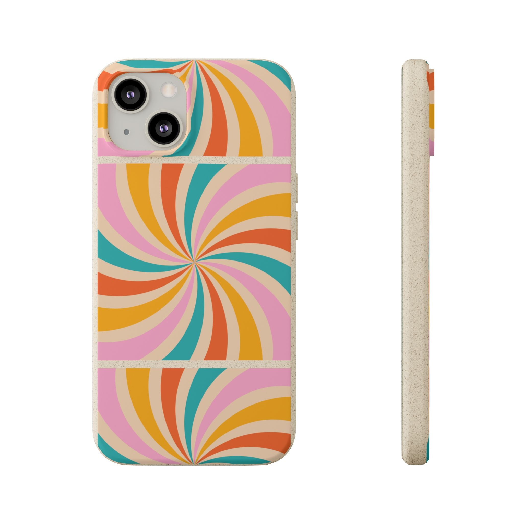 Retro Swirl Biodegradable Phone Case — Colorful 70s Spiral Eco-Friendly iPhone Cover