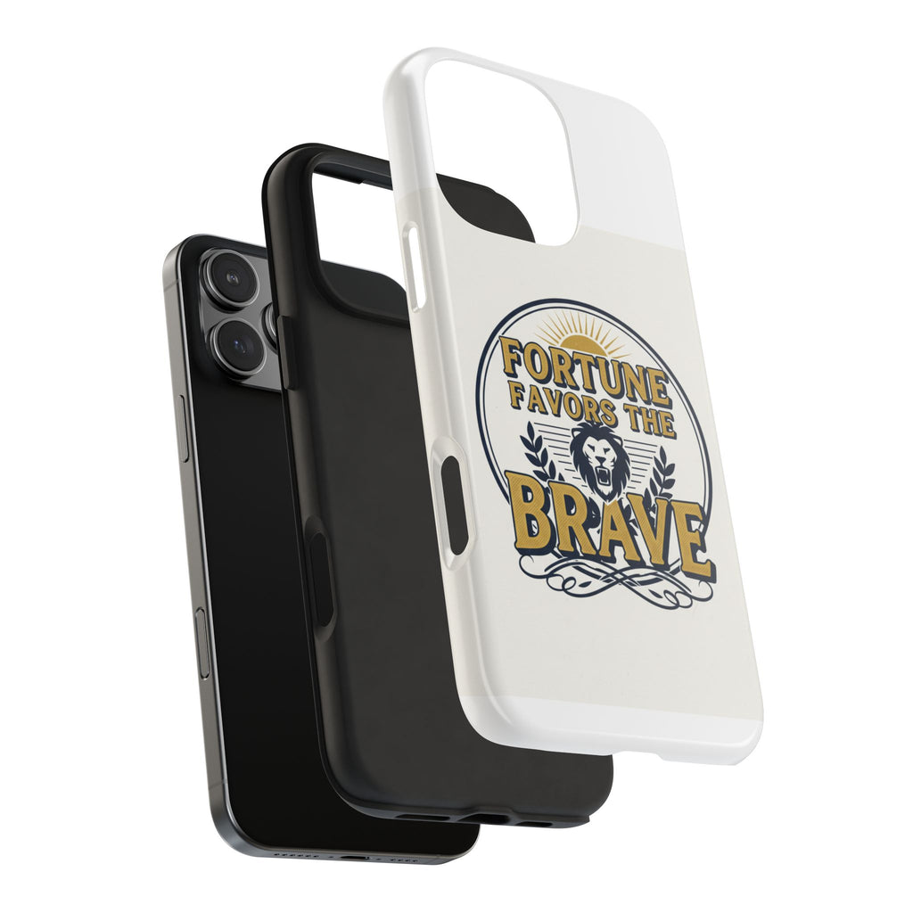 Fortune Favors the Brave Phone Case — Protective Tough Case with Lion Emblem