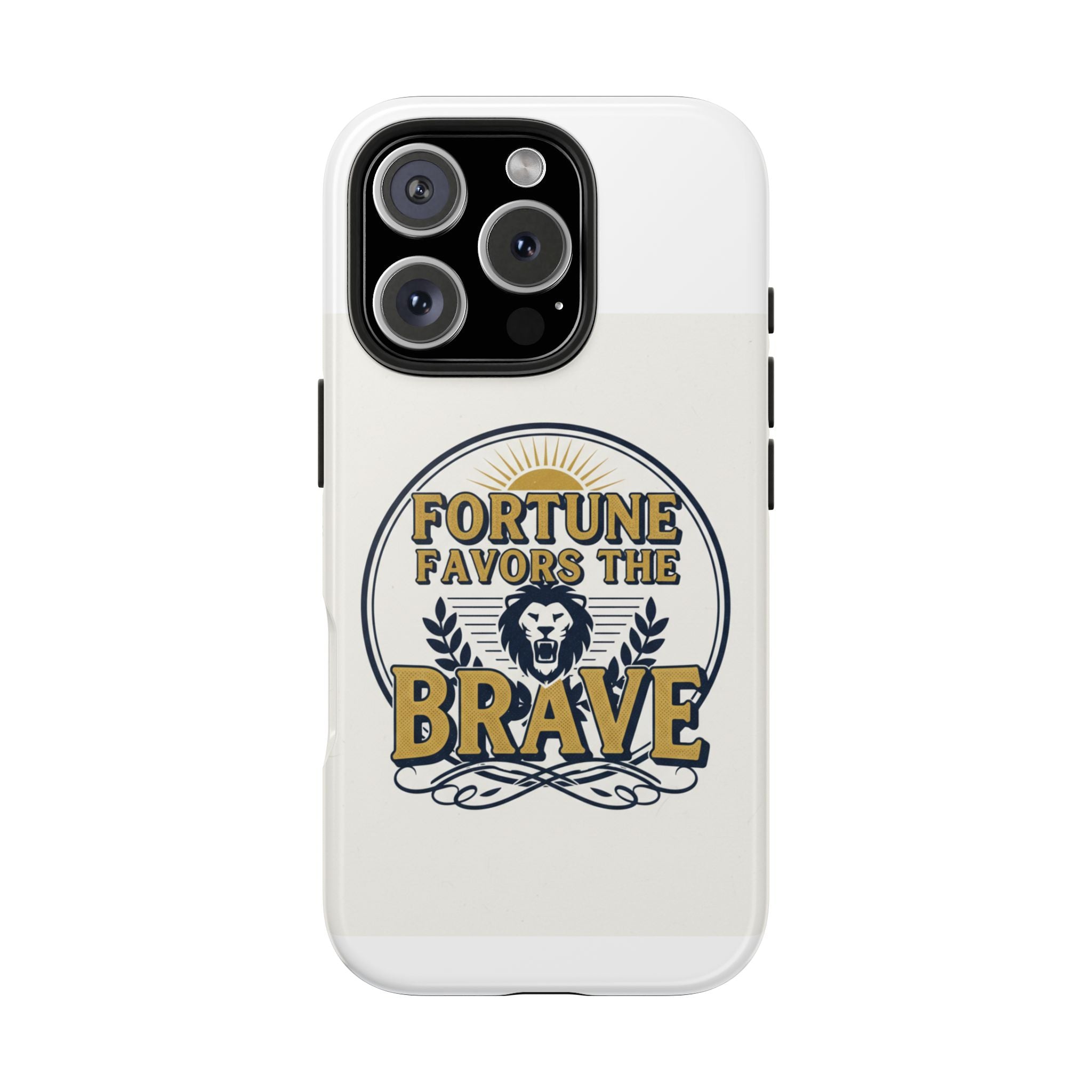 Fortune Favors the Brave Phone Case — Protective Tough Case with Lion Emblem