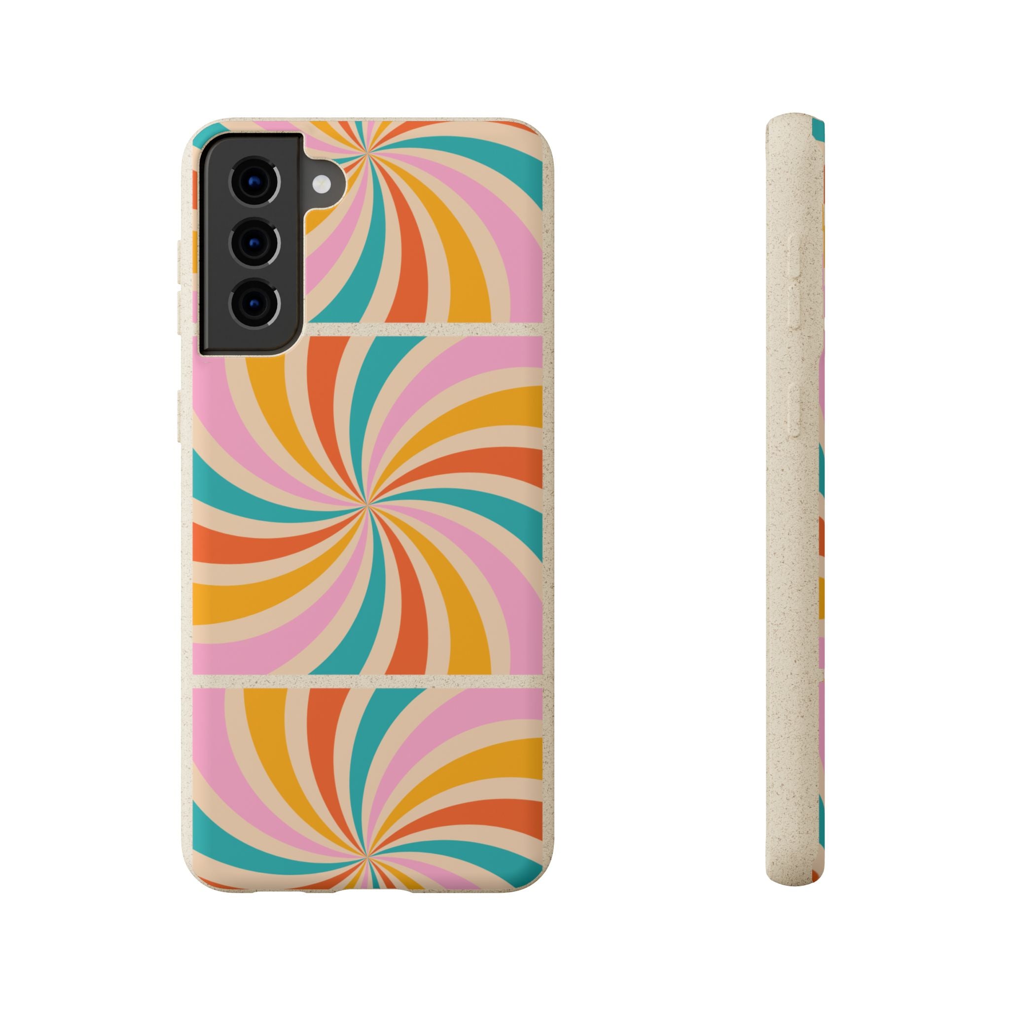 Retro Swirl Biodegradable Phone Case — Colorful 70s Spiral Eco-Friendly iPhone Cover