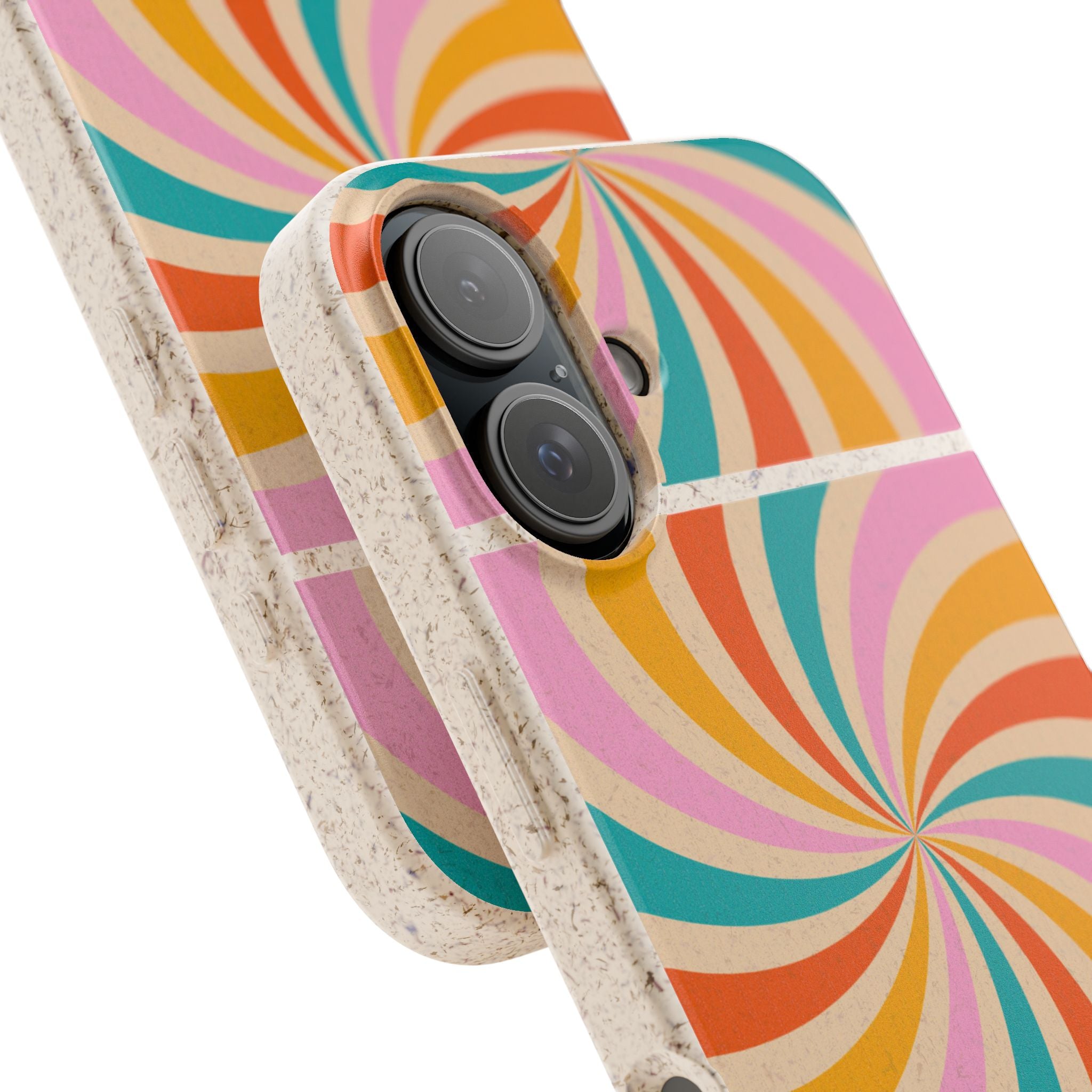 Retro Swirl Biodegradable Phone Case — Colorful 70s Spiral Eco-Friendly iPhone Cover