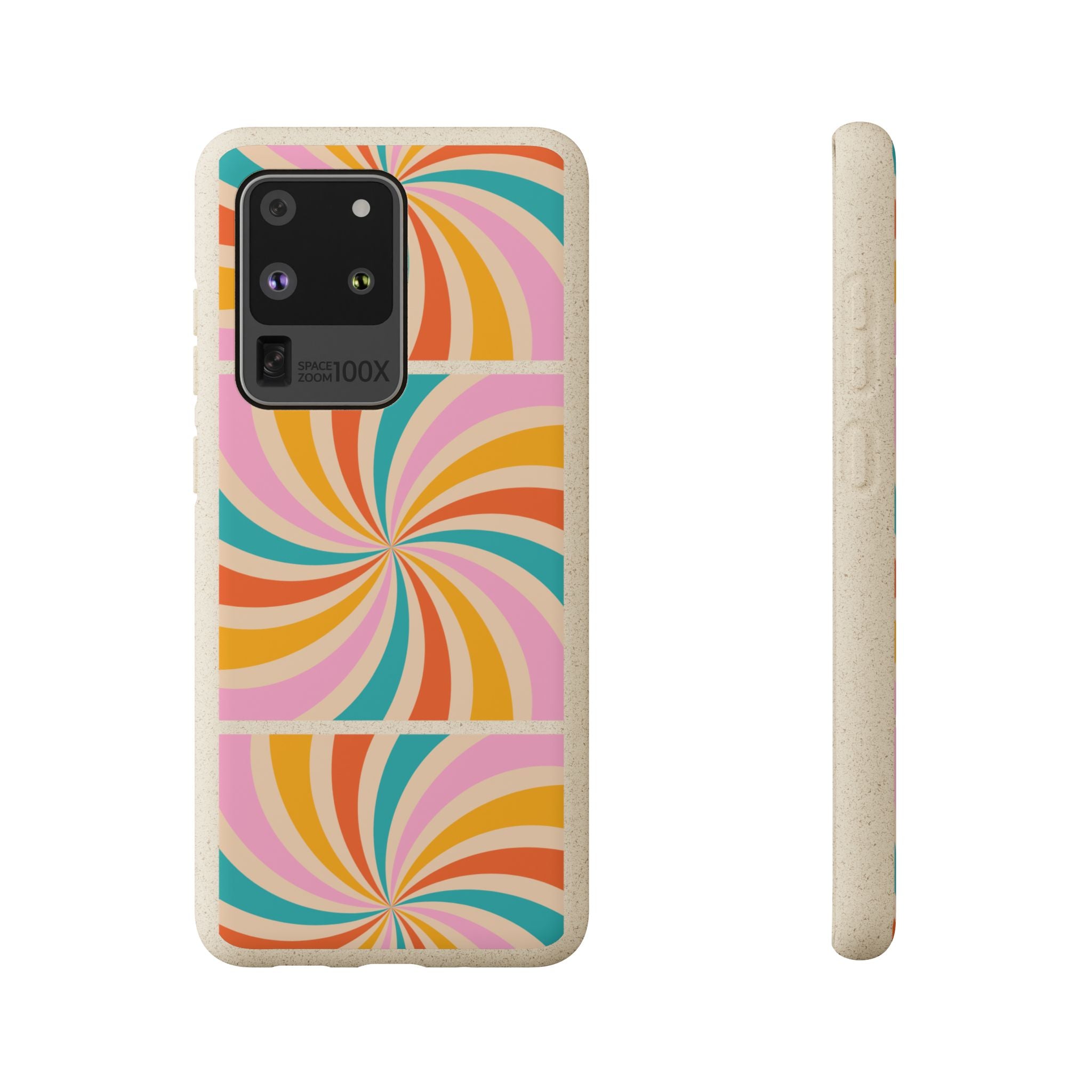 Retro Swirl Biodegradable Phone Case — Colorful 70s Spiral Eco-Friendly iPhone Cover