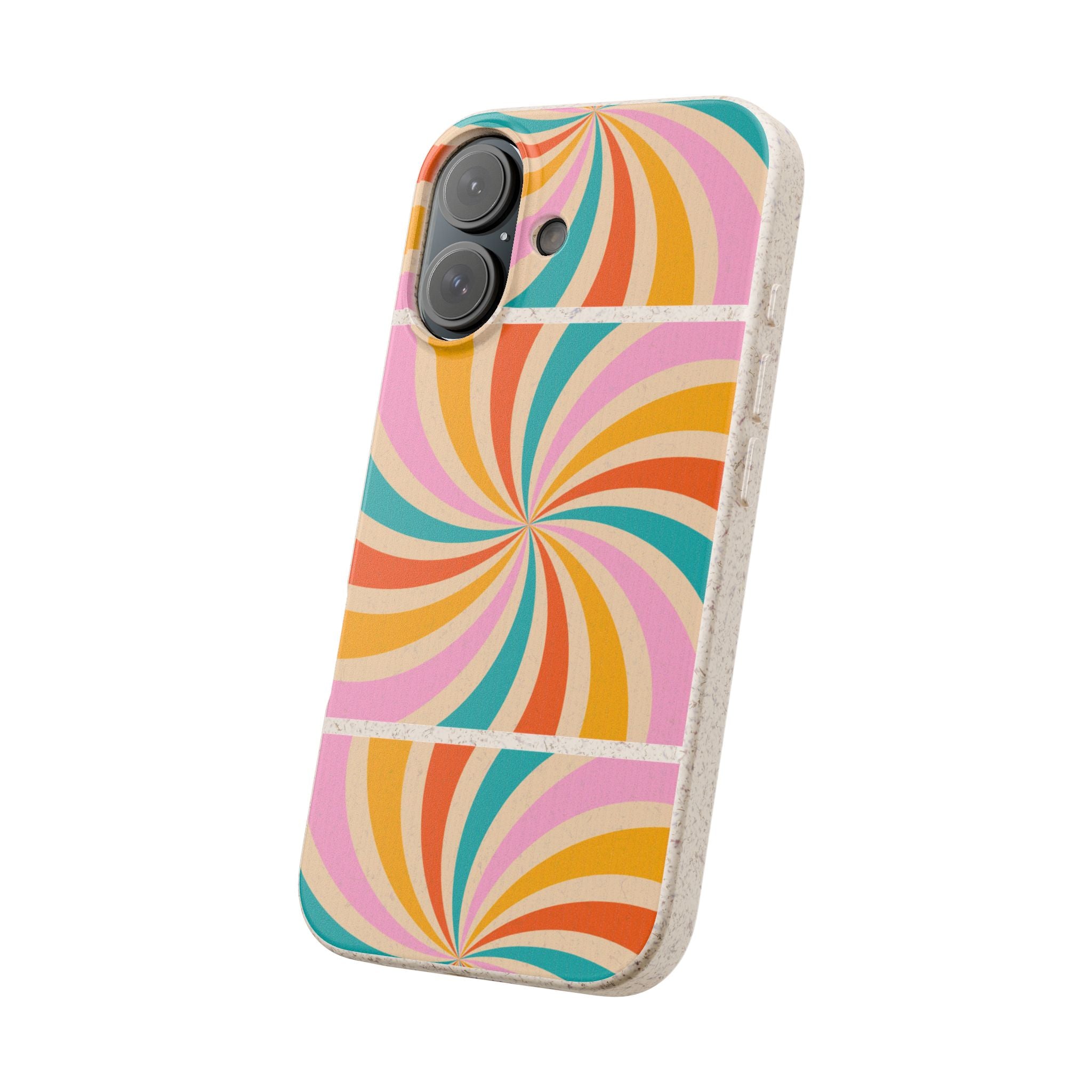 Retro Swirl Biodegradable Phone Case — Colorful 70s Spiral Eco-Friendly iPhone Cover