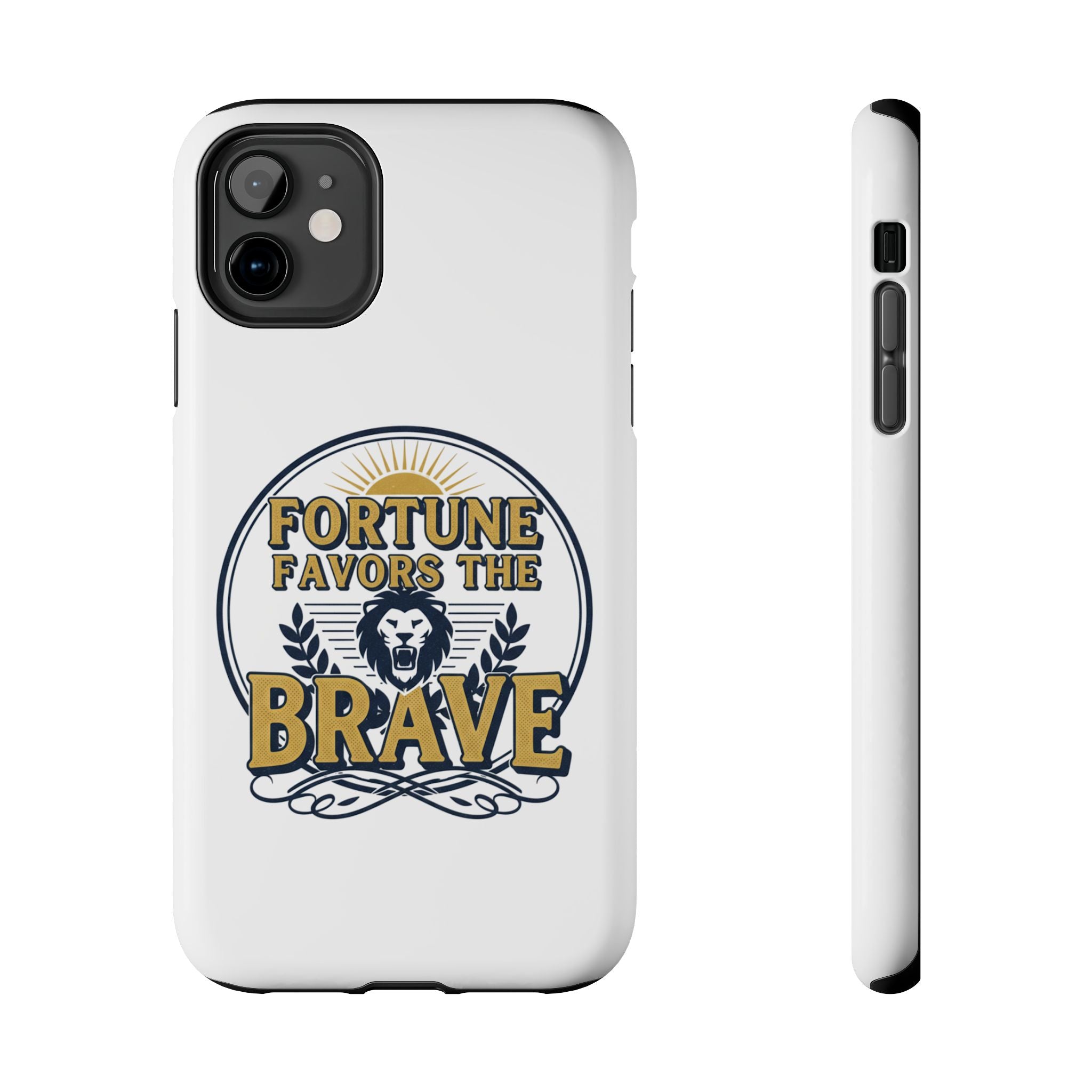 Fortune Favors the Brave Phone Case (Protective Tough Case with Lion Emblem)
