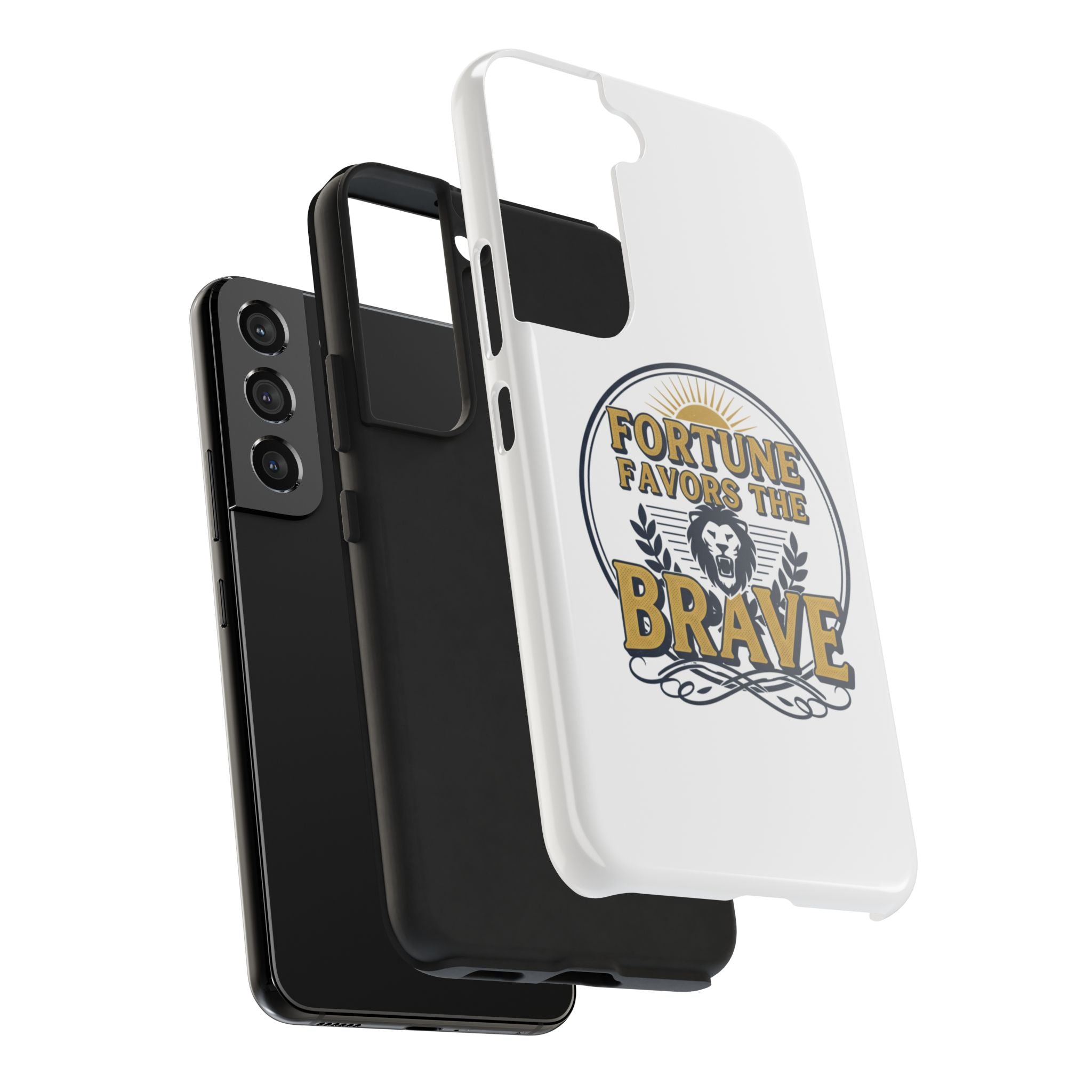 Fortune Favors the Brave Phone Case (Protective Tough Case with Lion Emblem)