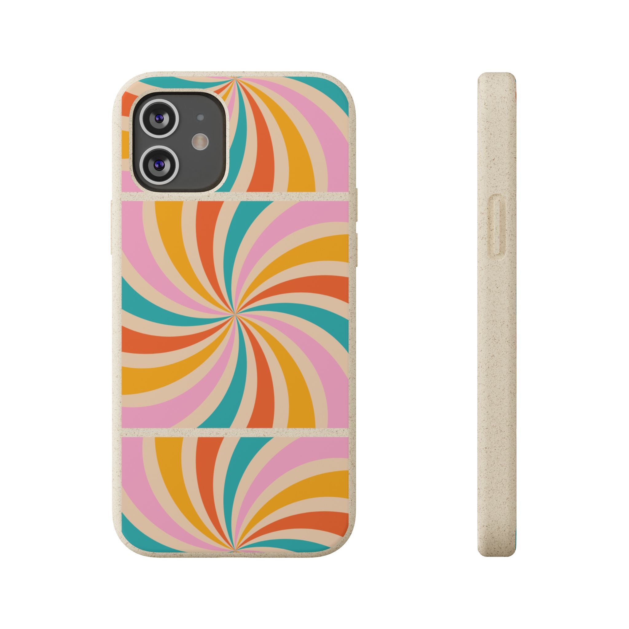 Retro Swirl Biodegradable Phone Case — Colorful 70s Spiral Eco-Friendly iPhone Cover