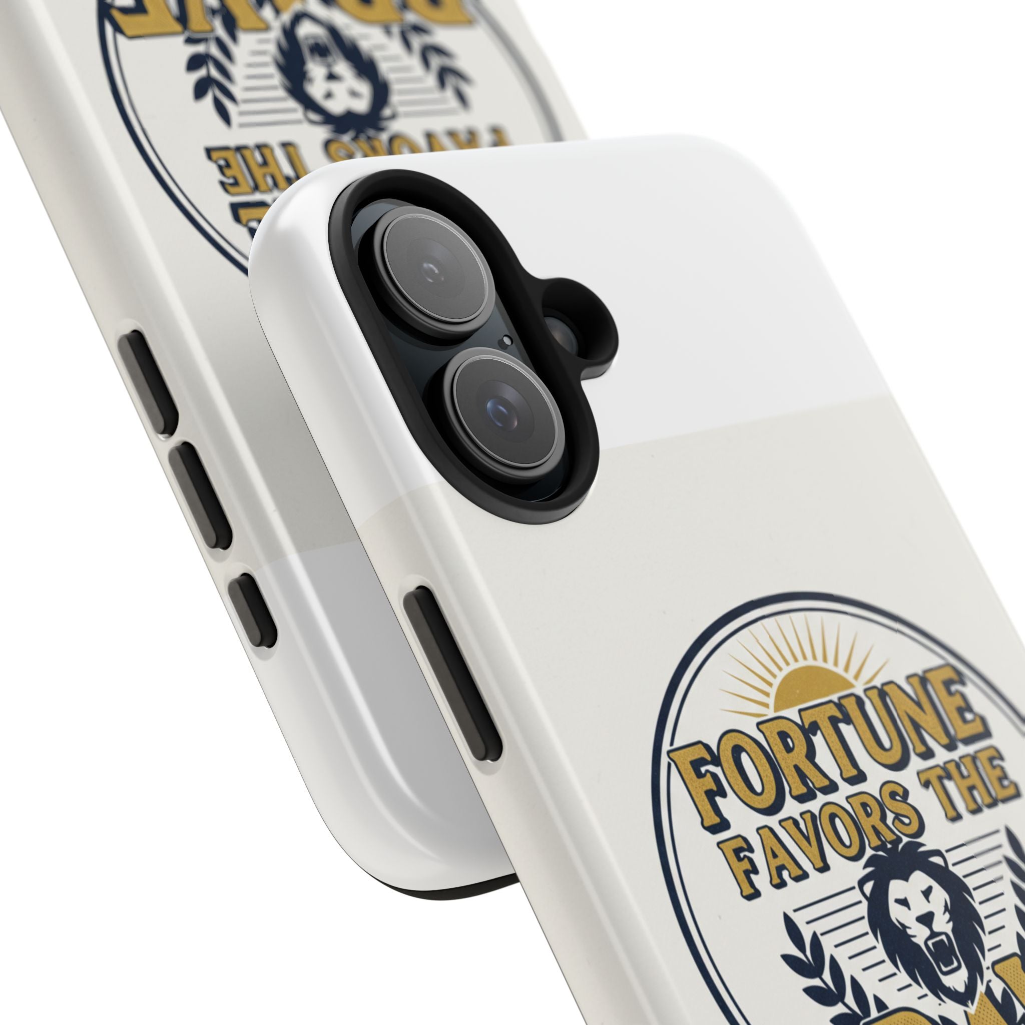 Fortune Favors the Brave Phone Case — Protective Tough Case with Lion Emblem