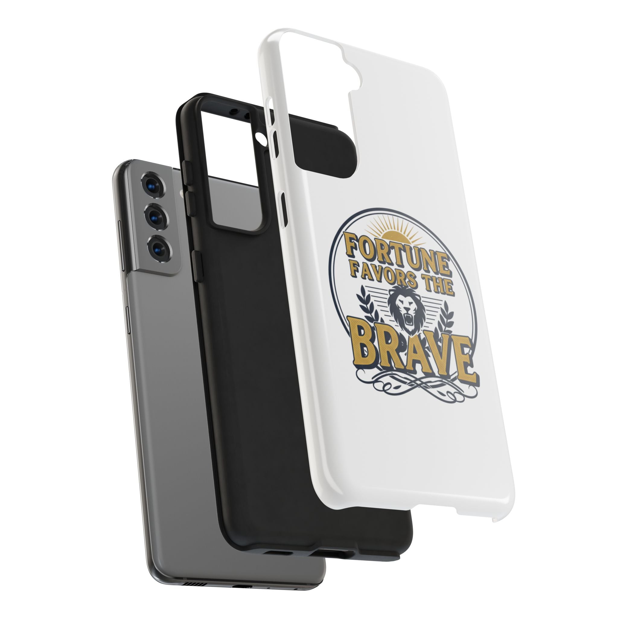 Fortune Favors the Brave Phone Case (Protective Tough Case with Lion Emblem)