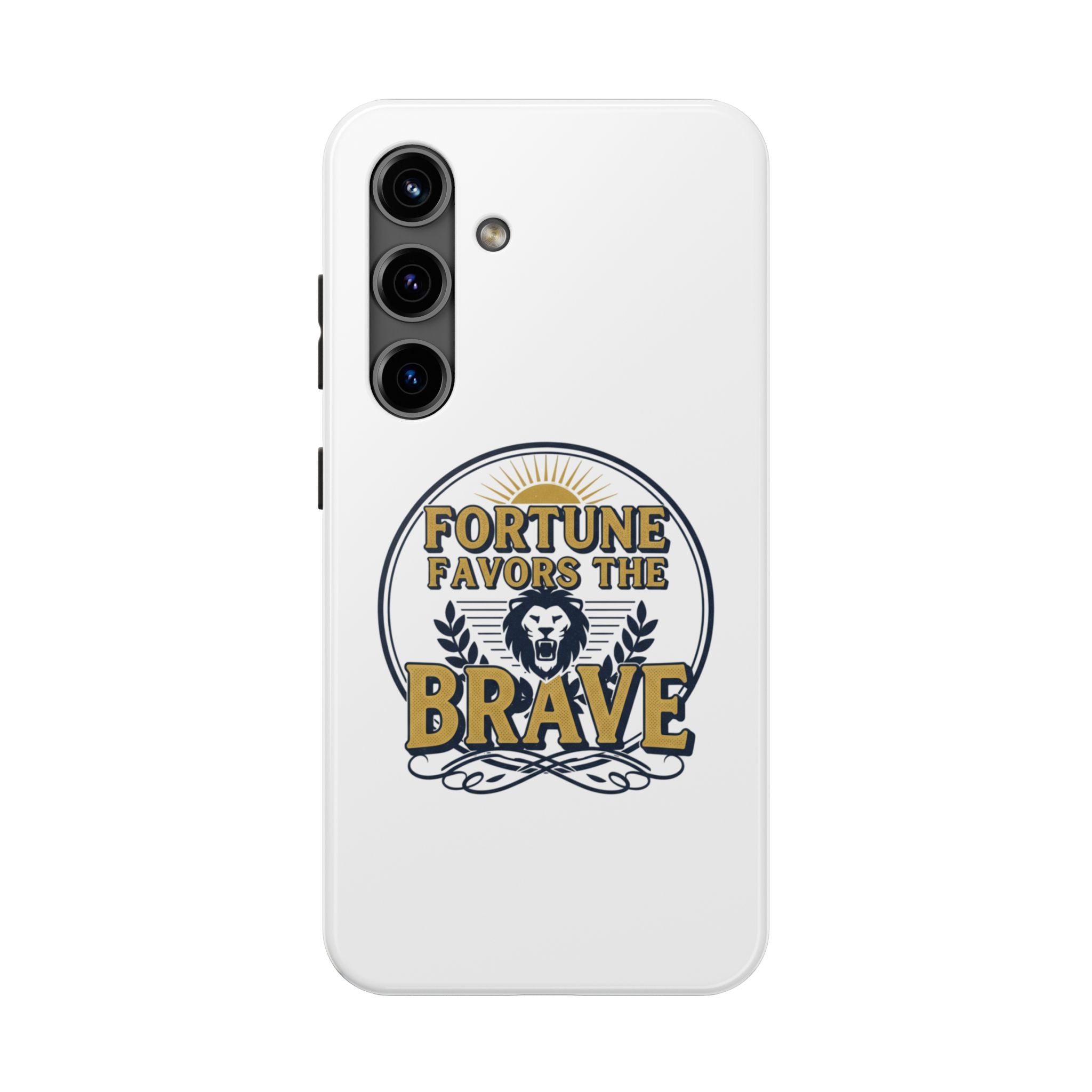 Fortune Favors the Brave Phone Case (Protective Tough Case with Lion Emblem)
