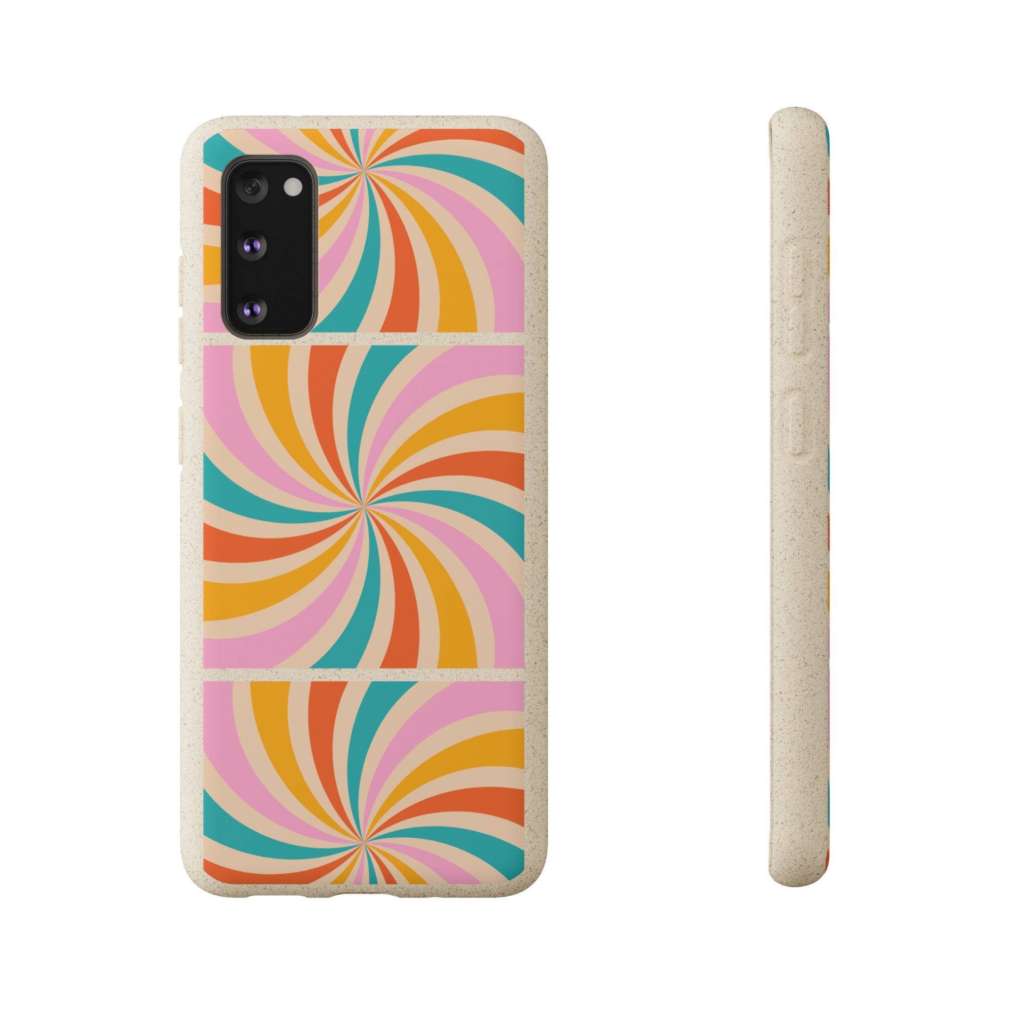 Retro Swirl Biodegradable Phone Case — Colorful 70s Spiral Eco-Friendly iPhone Cover