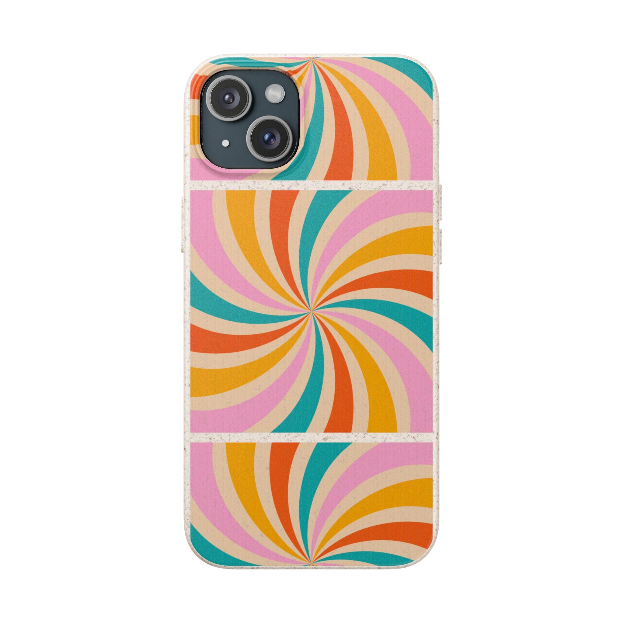 Retro Swirl Biodegradable Phone Case — Colorful 70s Spiral Eco-Friendly iPhone Cover