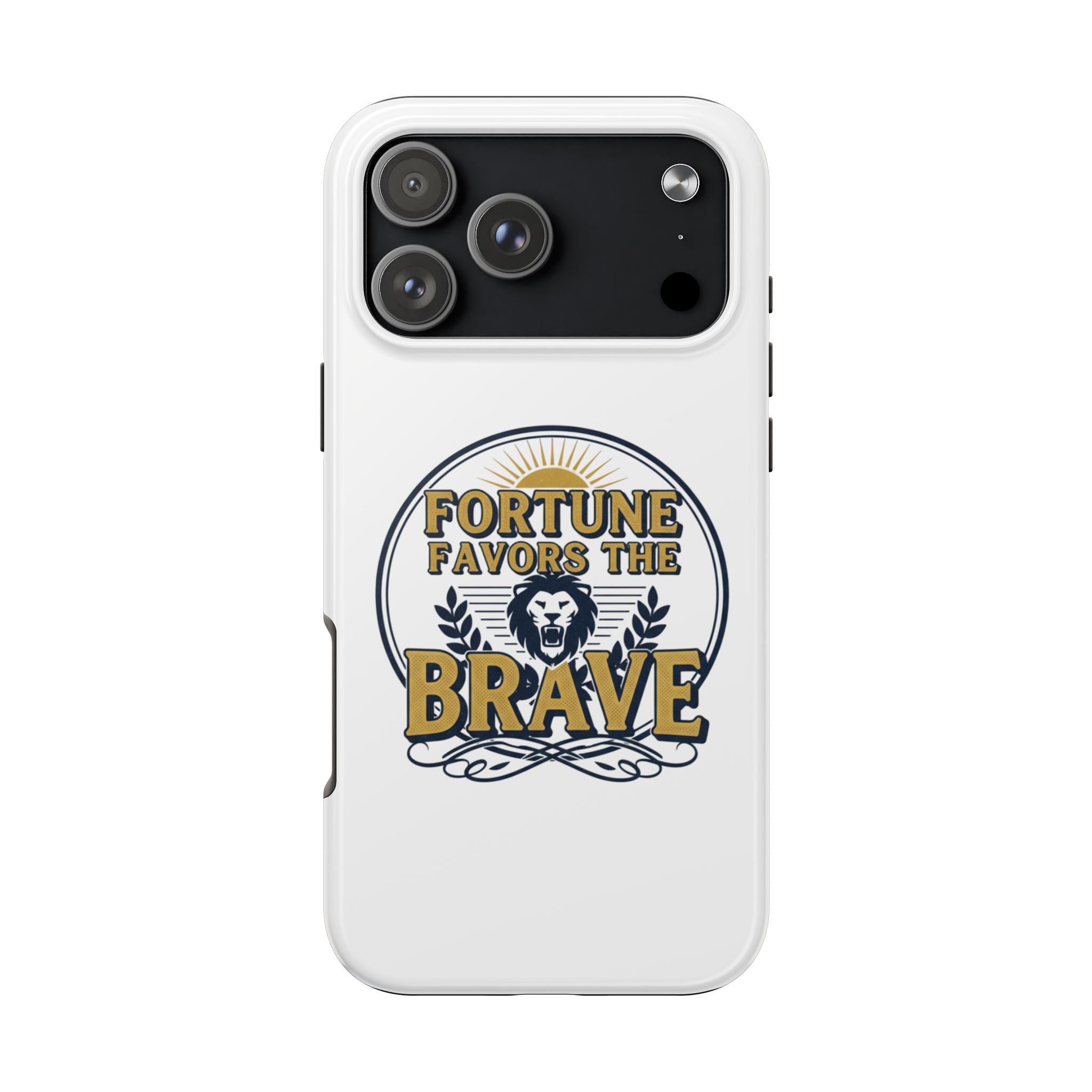 Fortune Favors the Brave Phone Case (Protective Tough Case with Lion Emblem)