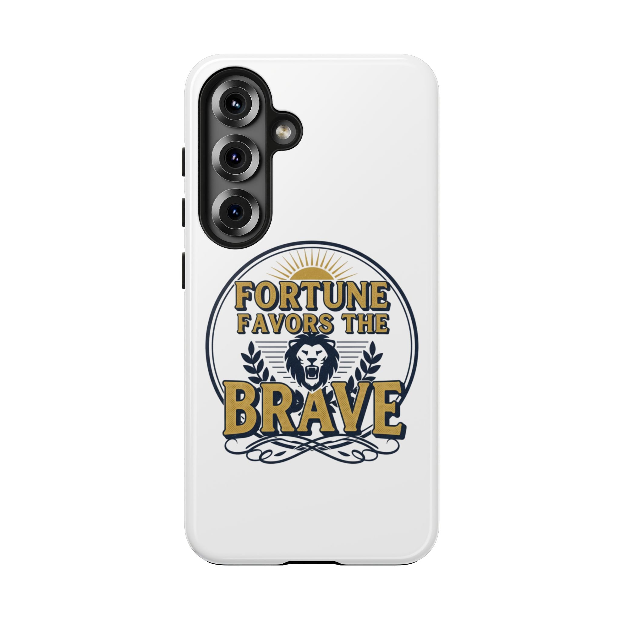 Fortune Favors the Brave Phone Case (Protective Tough Case with Lion Emblem)