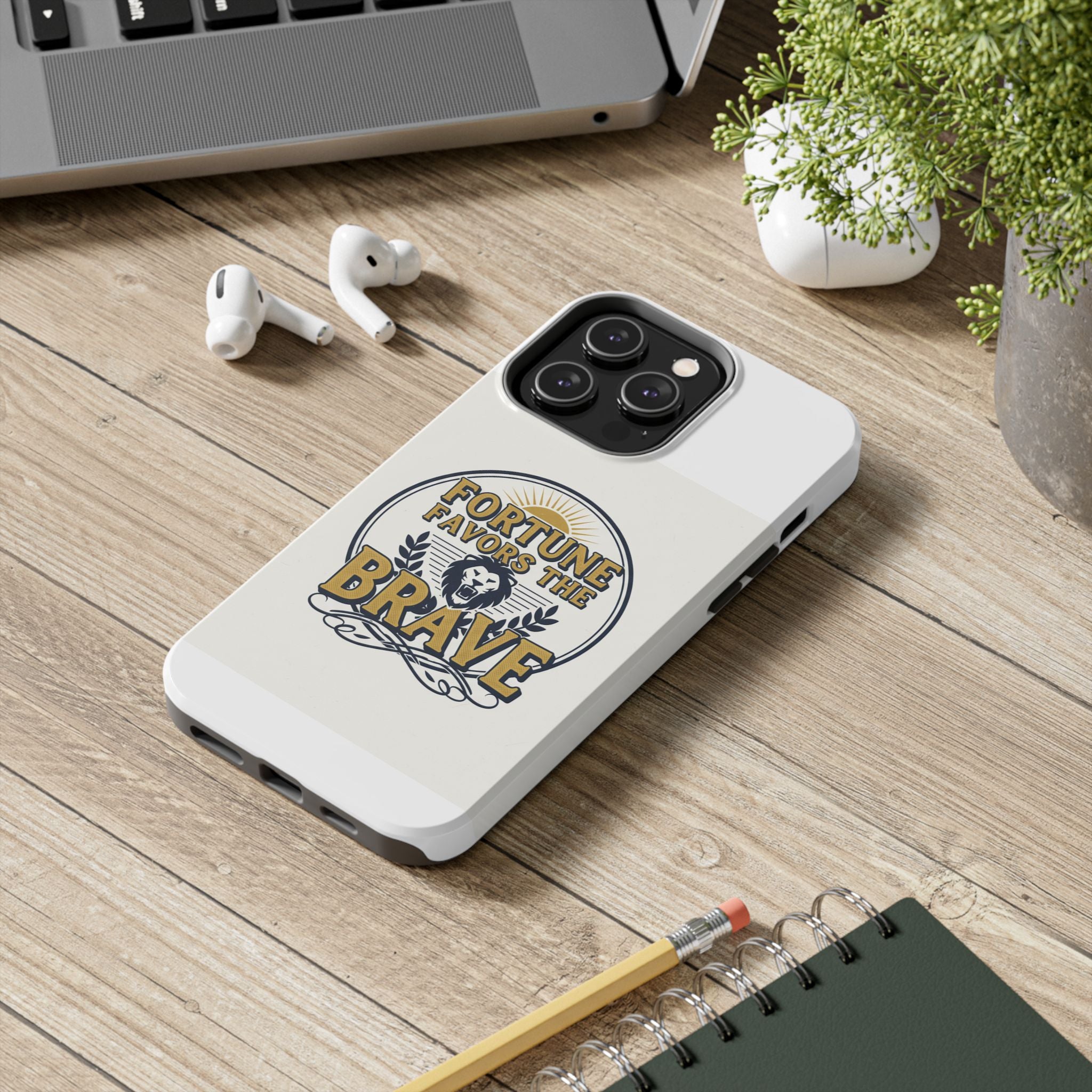 Fortune Favors the Brave Phone Case — Protective Tough Case with Lion Emblem