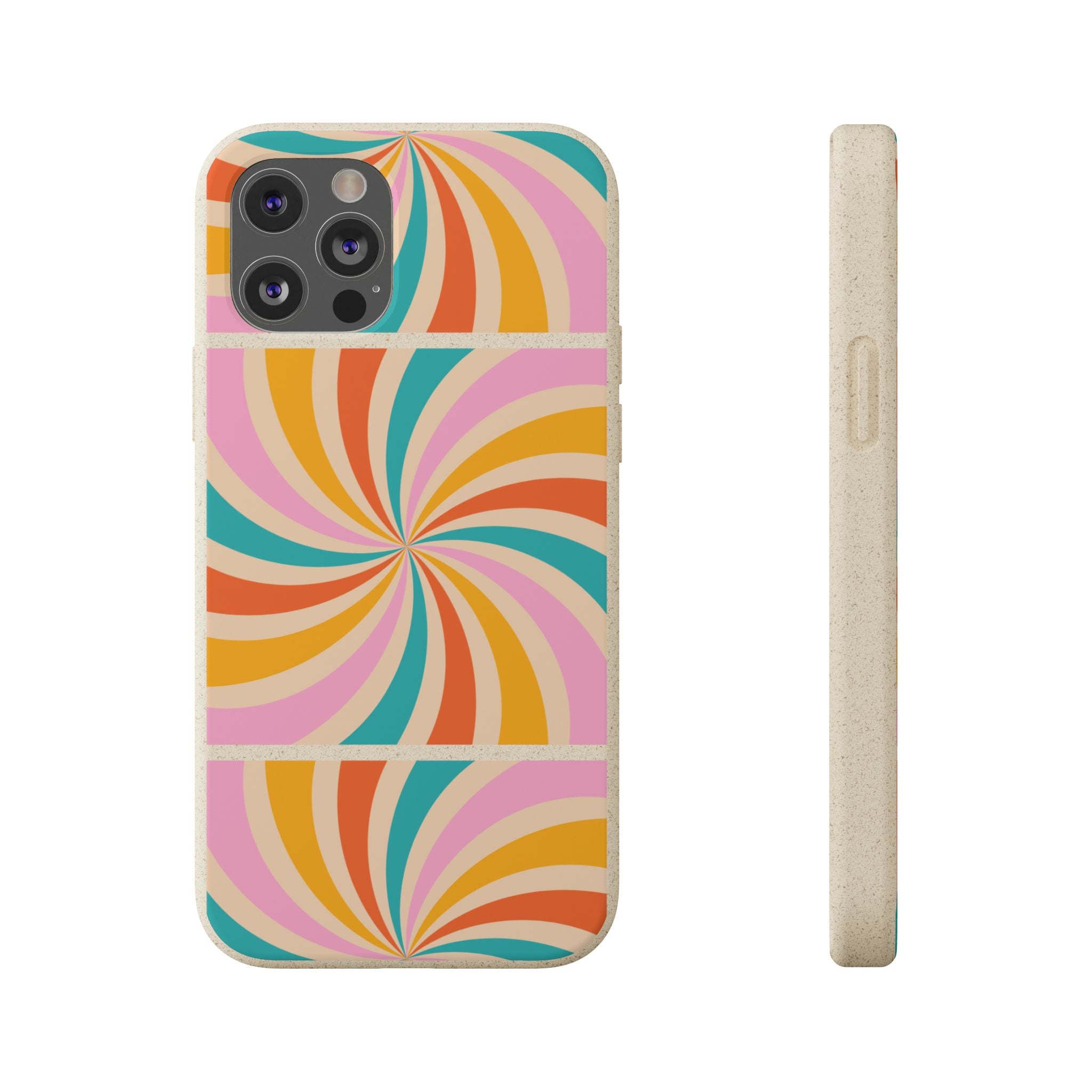 Retro Swirl Biodegradable Phone Case — Colorful 70s Spiral Eco-Friendly iPhone Cover