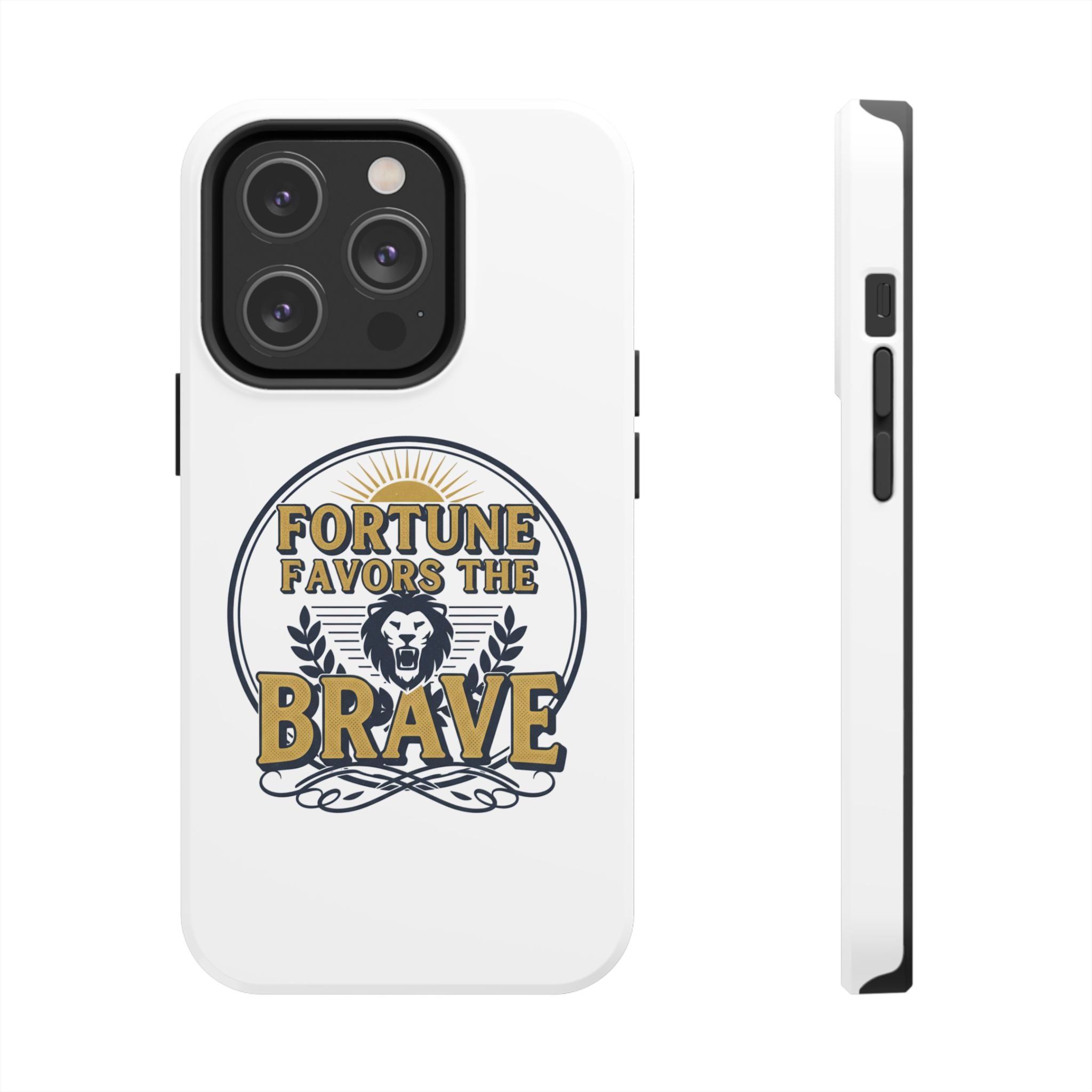 Fortune Favors the Brave Phone Case (Protective Tough Case with Lion Emblem)