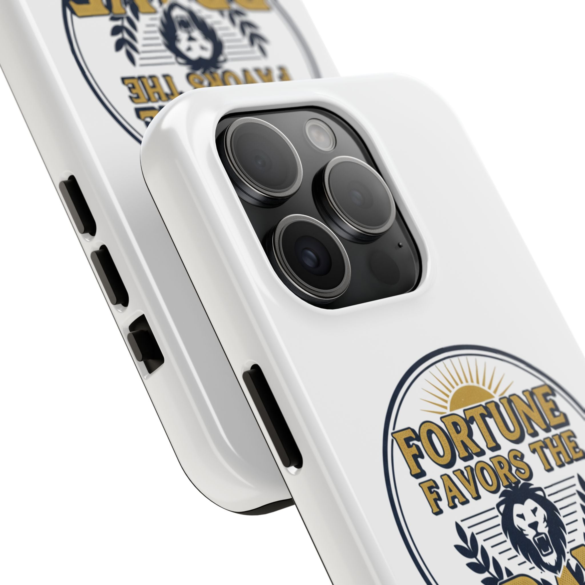 Fortune Favors the Brave Phone Case (Protective Tough Case with Lion Emblem)