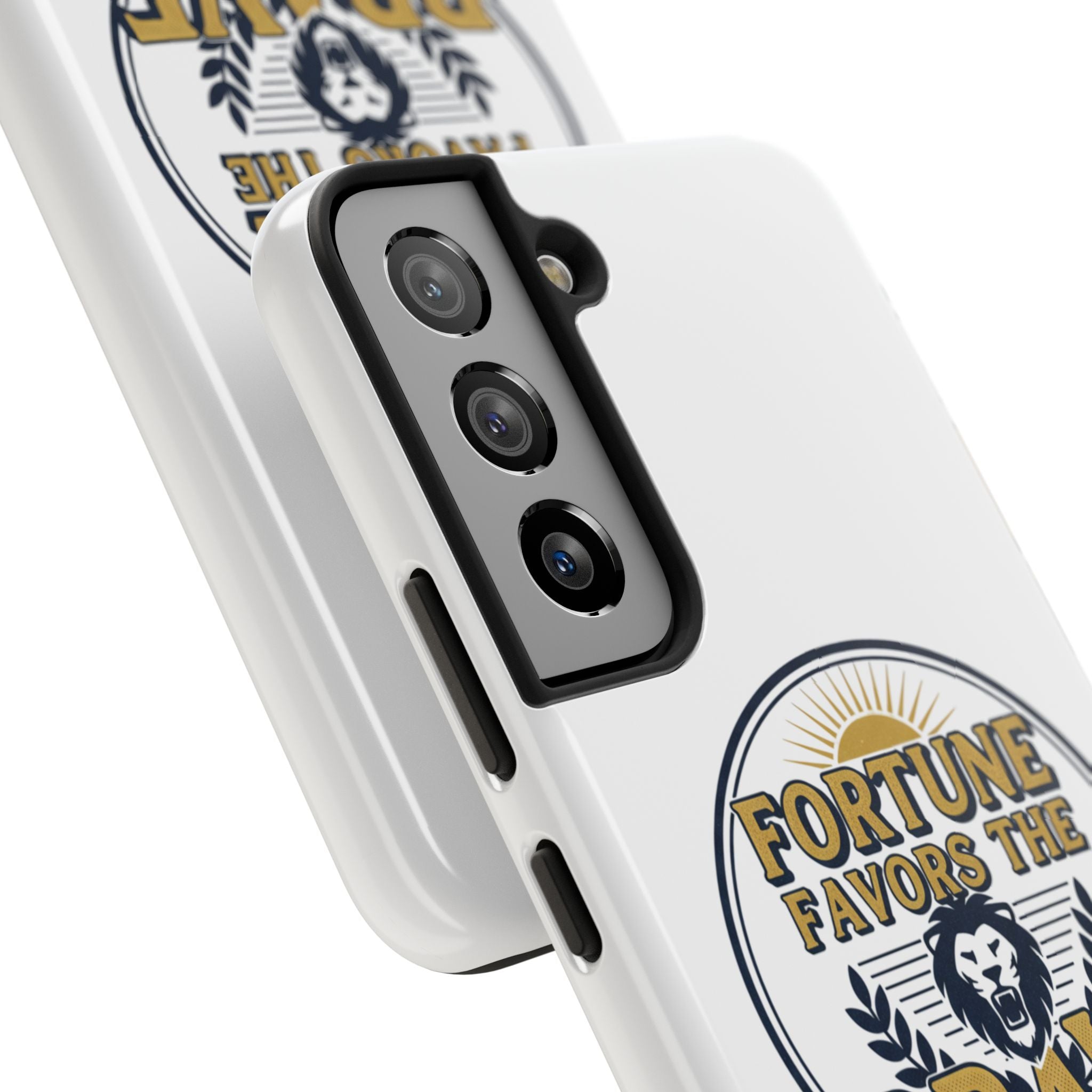 Fortune Favors the Brave Phone Case (Protective Tough Case with Lion Emblem)