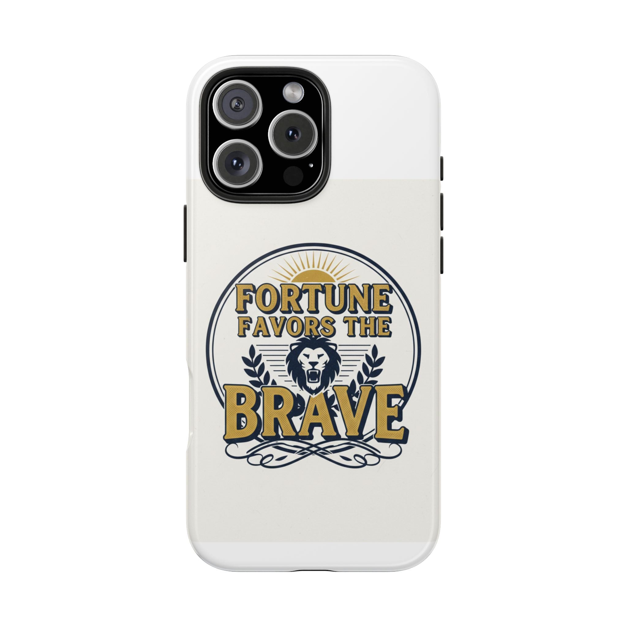 Fortune Favors the Brave Phone Case — Protective Tough Case with Lion Emblem