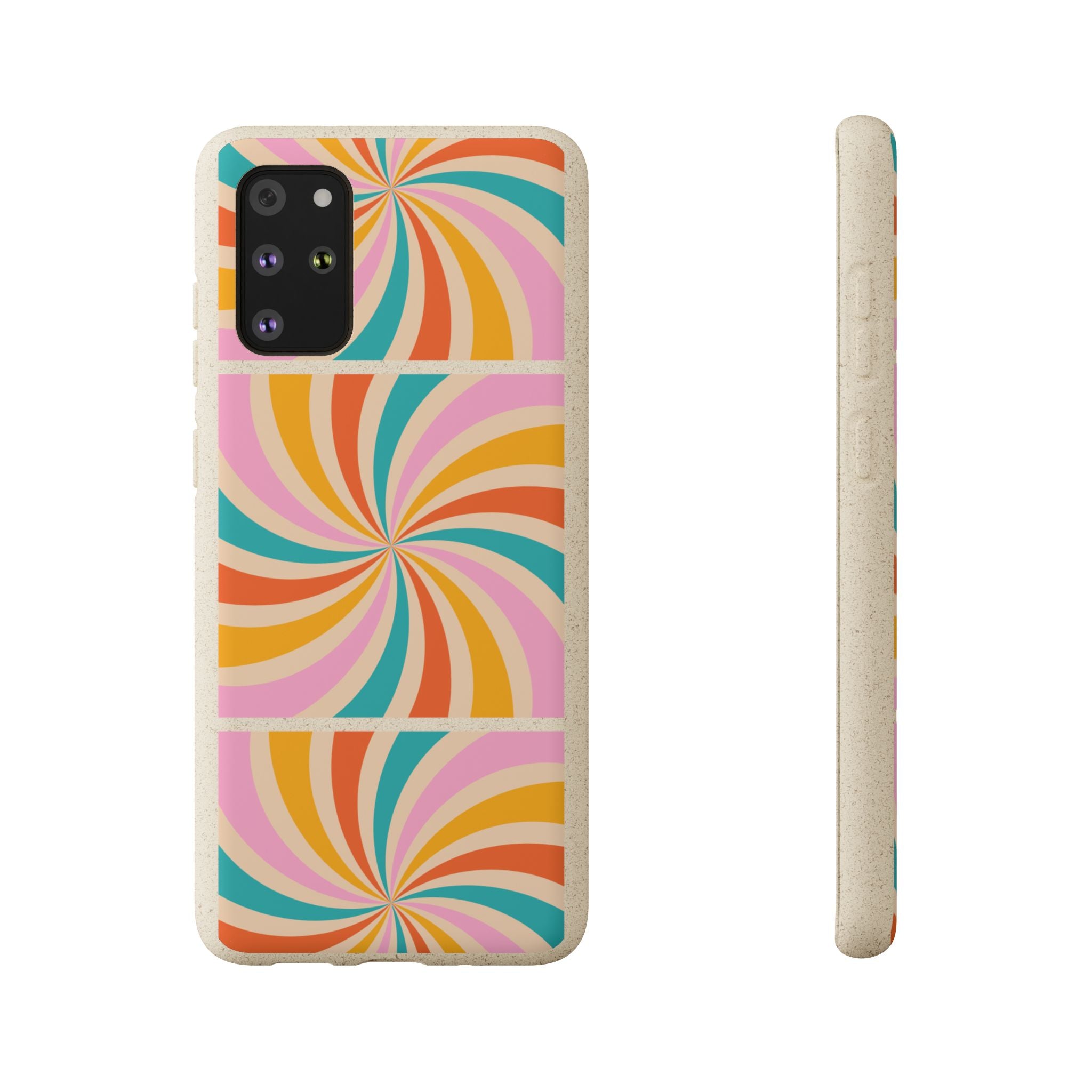 Retro Swirl Biodegradable Phone Case — Colorful 70s Spiral Eco-Friendly iPhone Cover