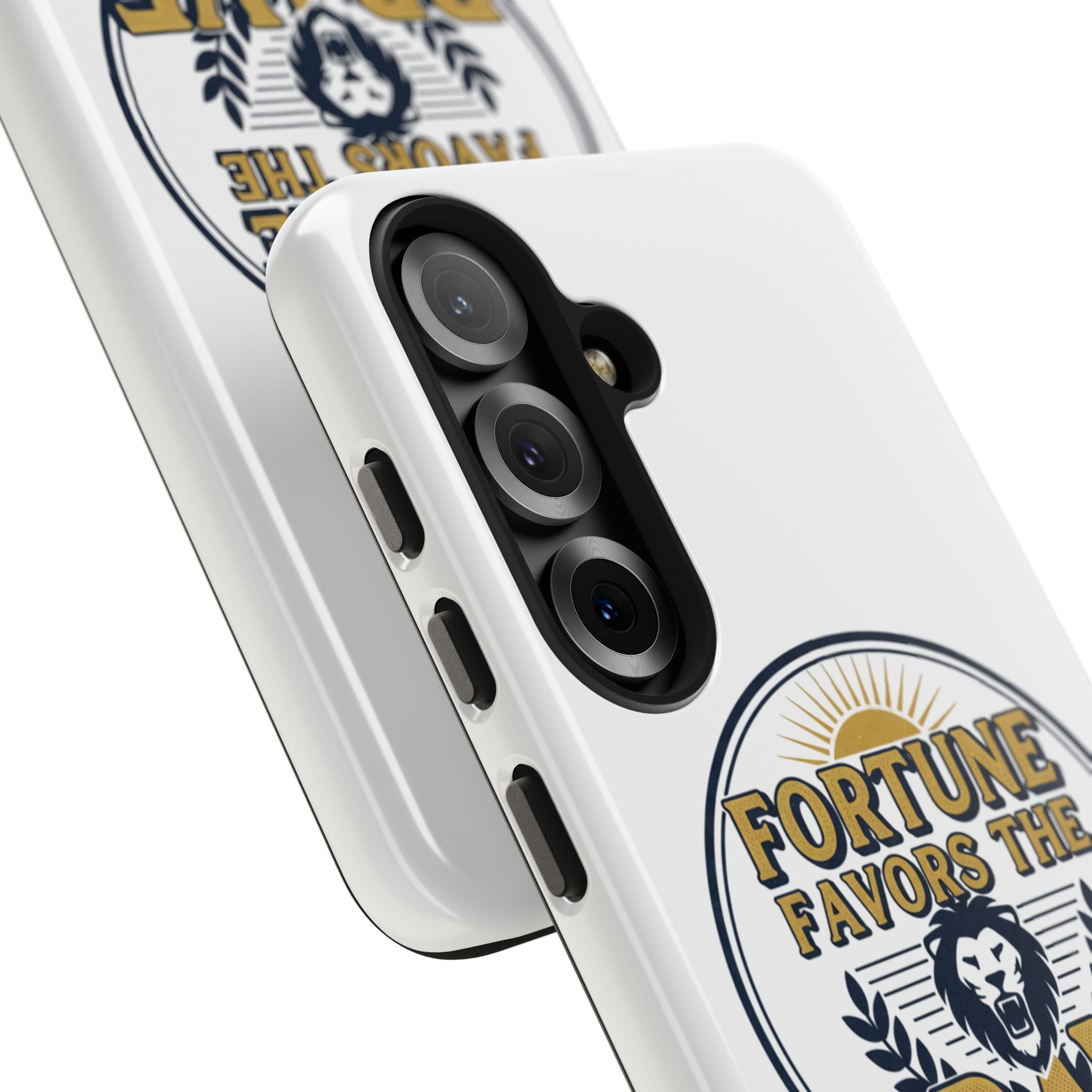 Fortune Favors the Brave Phone Case (Protective Tough Case with Lion Emblem)
