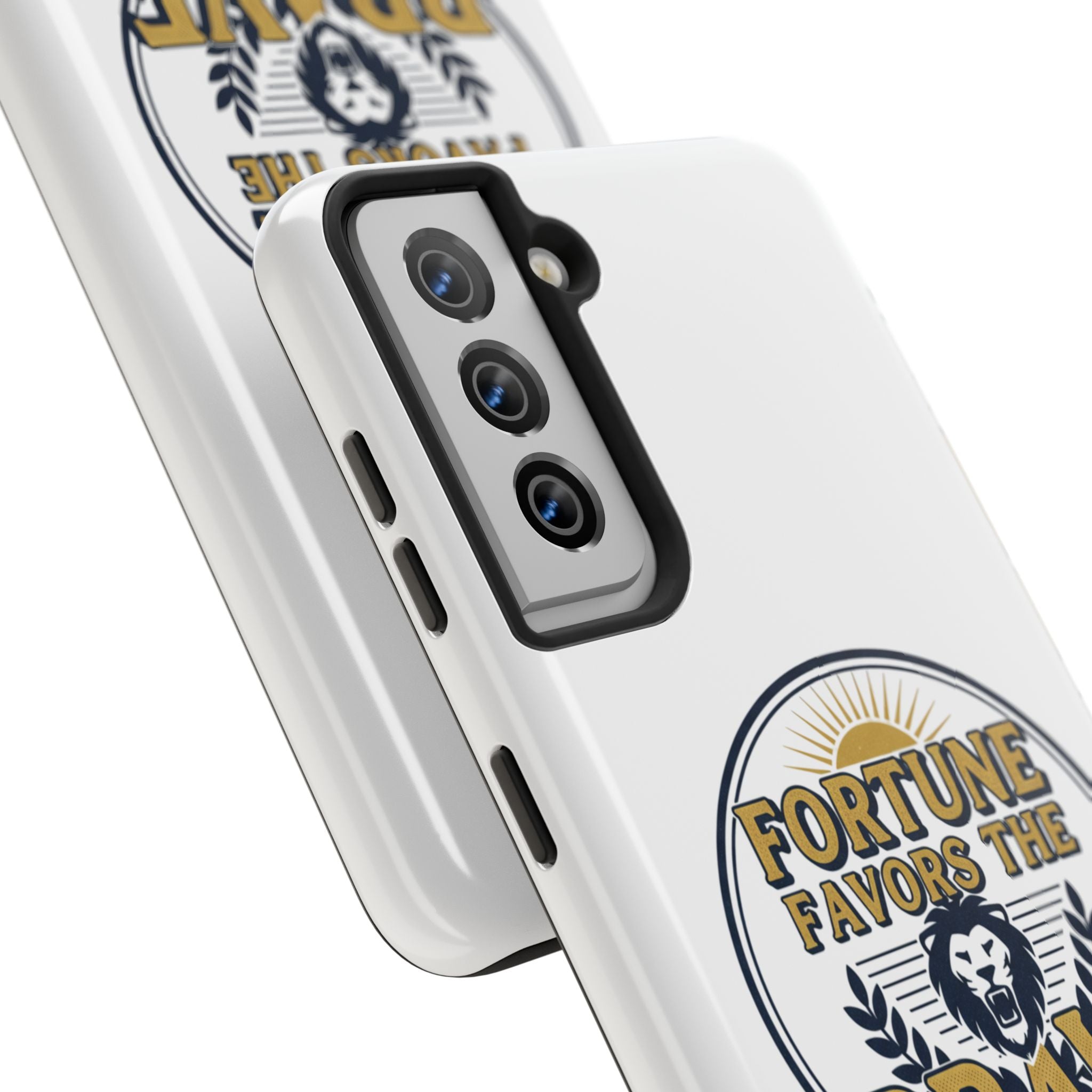 Fortune Favors the Brave Phone Case (Protective Tough Case with Lion Emblem)