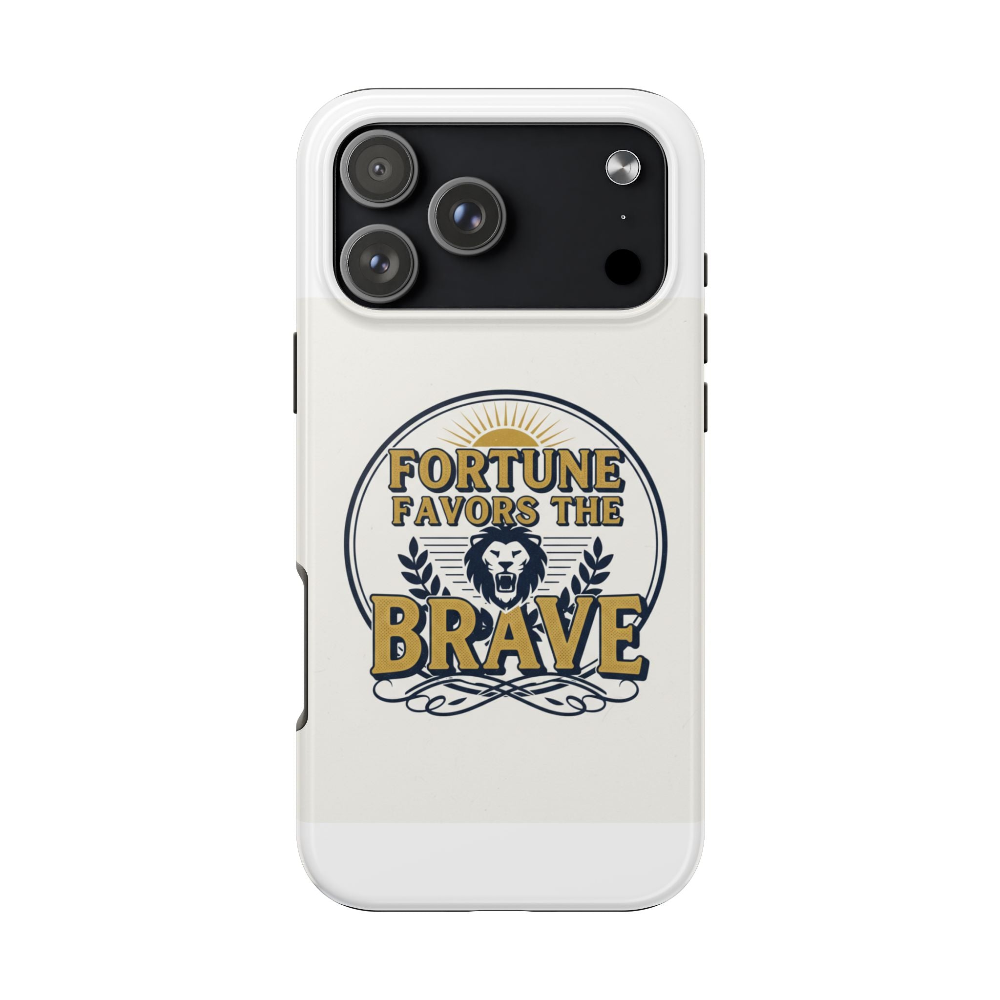 Fortune Favors the Brave Phone Case — Protective Tough Case with Lion Emblem