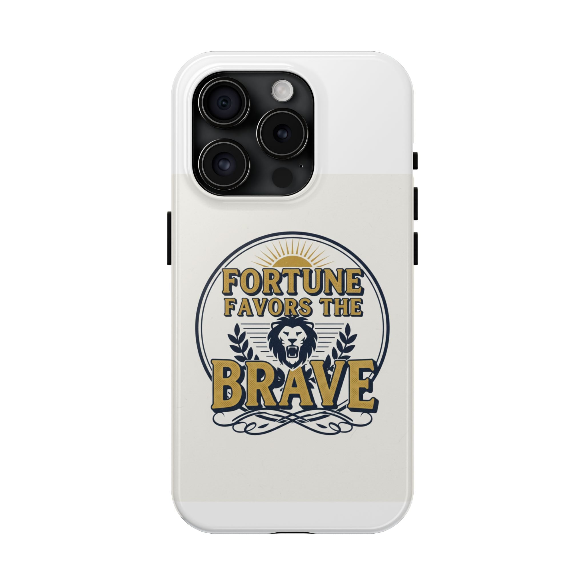 Fortune Favors the Brave Phone Case — Protective Tough Case with Lion Emblem