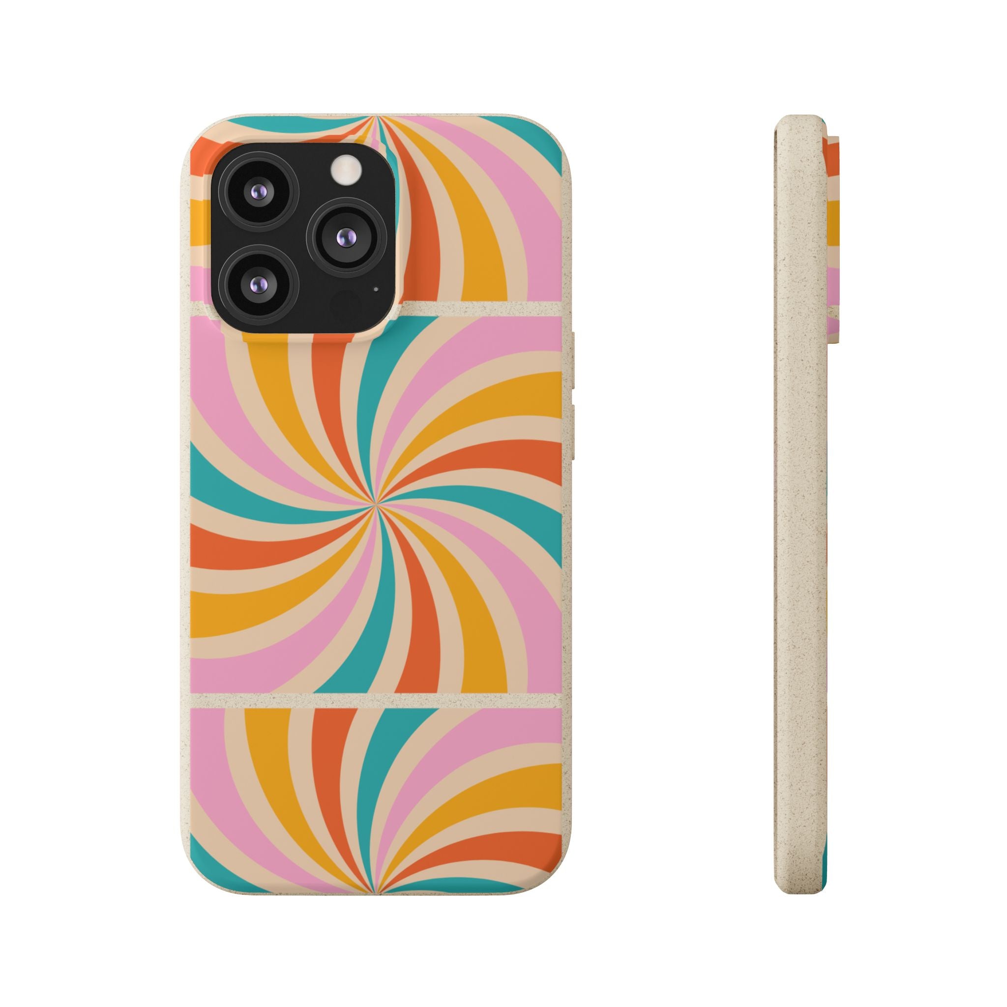 Retro Swirl Biodegradable Phone Case — Colorful 70s Spiral Eco-Friendly iPhone Cover