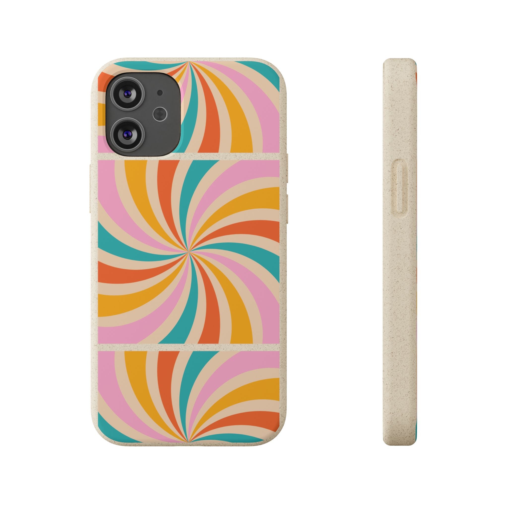 Retro Swirl Biodegradable Phone Case — Colorful 70s Spiral Eco-Friendly iPhone Cover