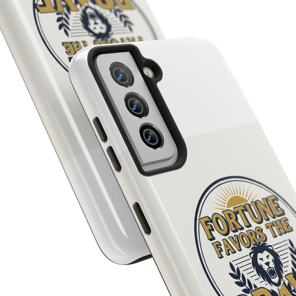 Fortune Favors the Brave Phone Case — Protective Tough Case with Lion Emblem