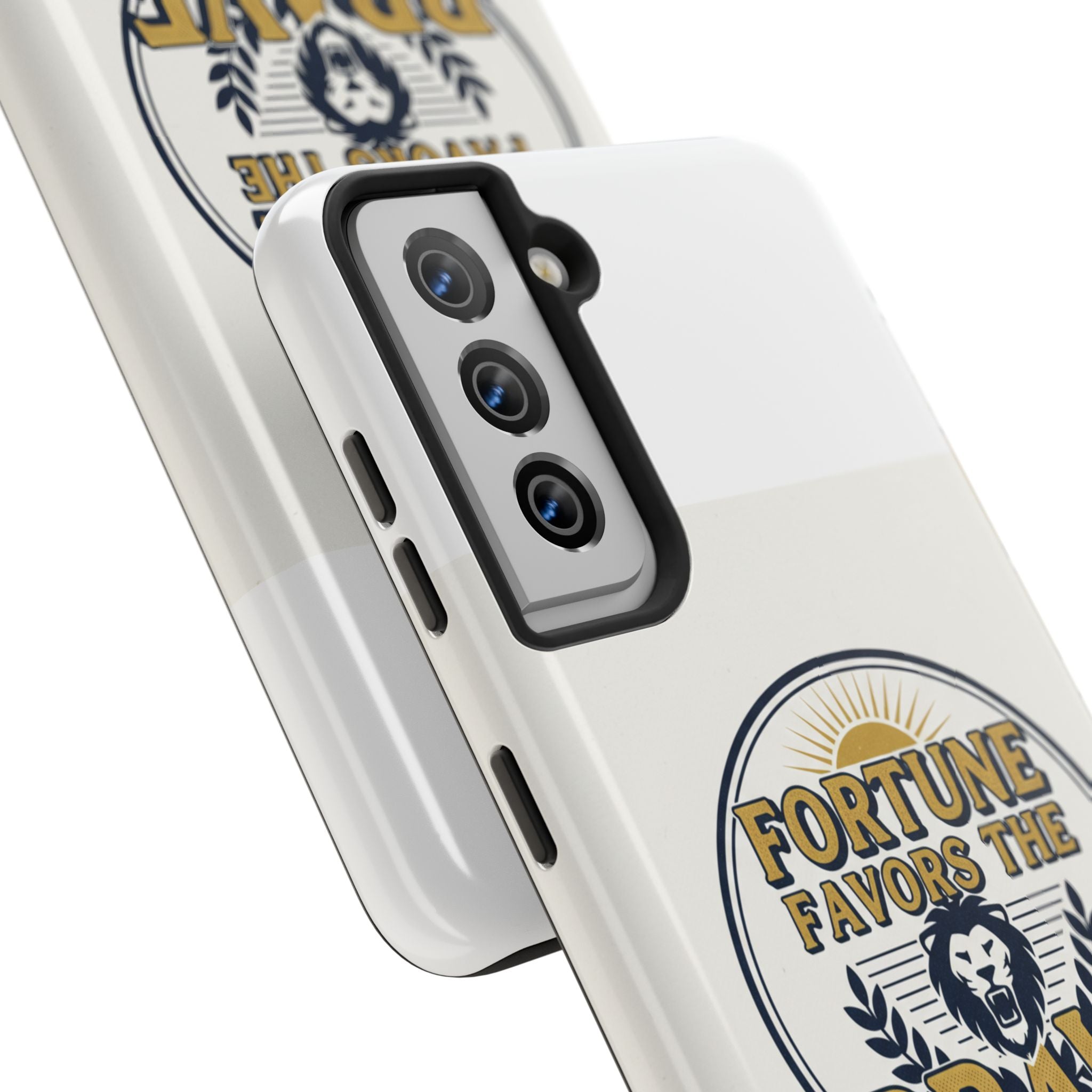 Fortune Favors the Brave Phone Case — Protective Tough Case with Lion Emblem